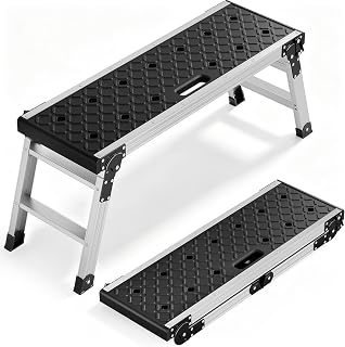KINGRACK Klappbare Arbeitsplattform Aluminium mit rutschfesten Gummifüßen | Leichte Stufenleiter Plattformleiter mit Sicherheitsschlössern für Haus und Garage - maximale Belastung 150 kg, Schwarz