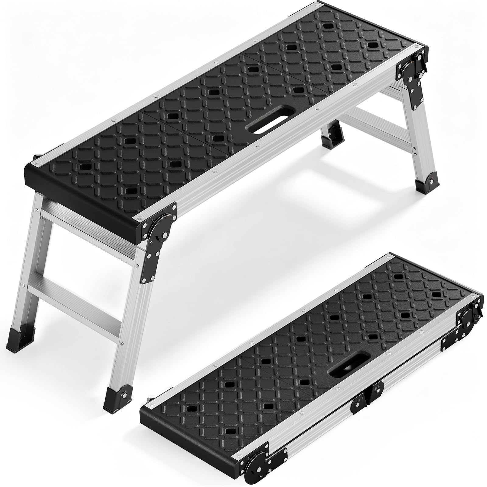 KINGRACK Plateforme de travail pliable en aluminium avec pieds en caoutchouc antidérapants, échelle légère avec verrous de sécurité pour la maison et le garage, jusqu'à 150 kg, noir