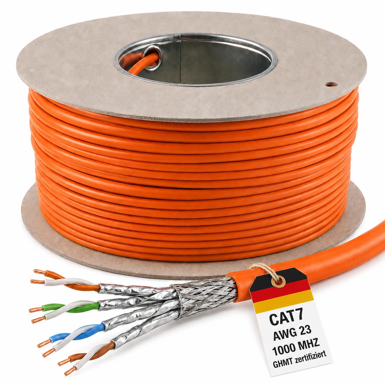 1aTTack.de Câble d'installation CAT 7 Câble réseau GHMT Câble d'installation LAN CAT.7 sans halogène Câble CAT7 Câblage réseau Câble de données Gigabit cuivre Ethernet 100m