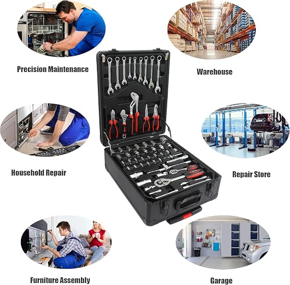 899PCS Tool Set, Household Tool Kit with Rolling Tool Box, Complete Tool Box Set Hand Tool Set with Tool Box, Mechanic Tool Set Rolling Tool Set for Home/Auto Repair Tool Set (Black)