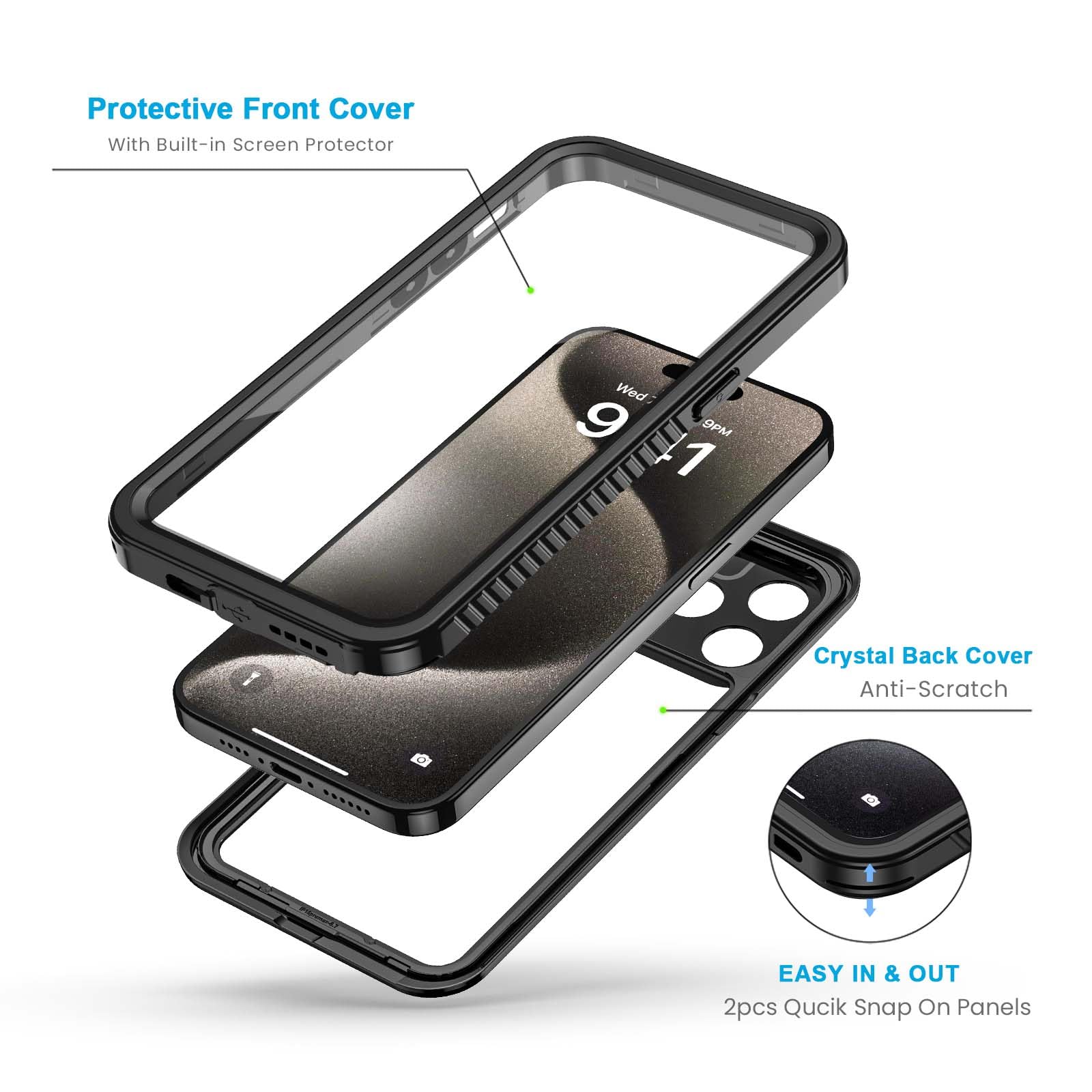 IP68 Waterproof Case for iPhone 15 Pro, Full Body Protection Compatible With MagSafe, Lens and Drop Protection, Impact Resistant TPU PC