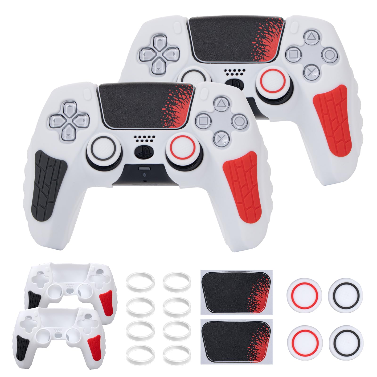ECHZOVE PS5 Controller Cover Anti-Slip Silicone Cover Skin Compatible with PS5 Controller with Thumb Grip Caps Joystick Protectors