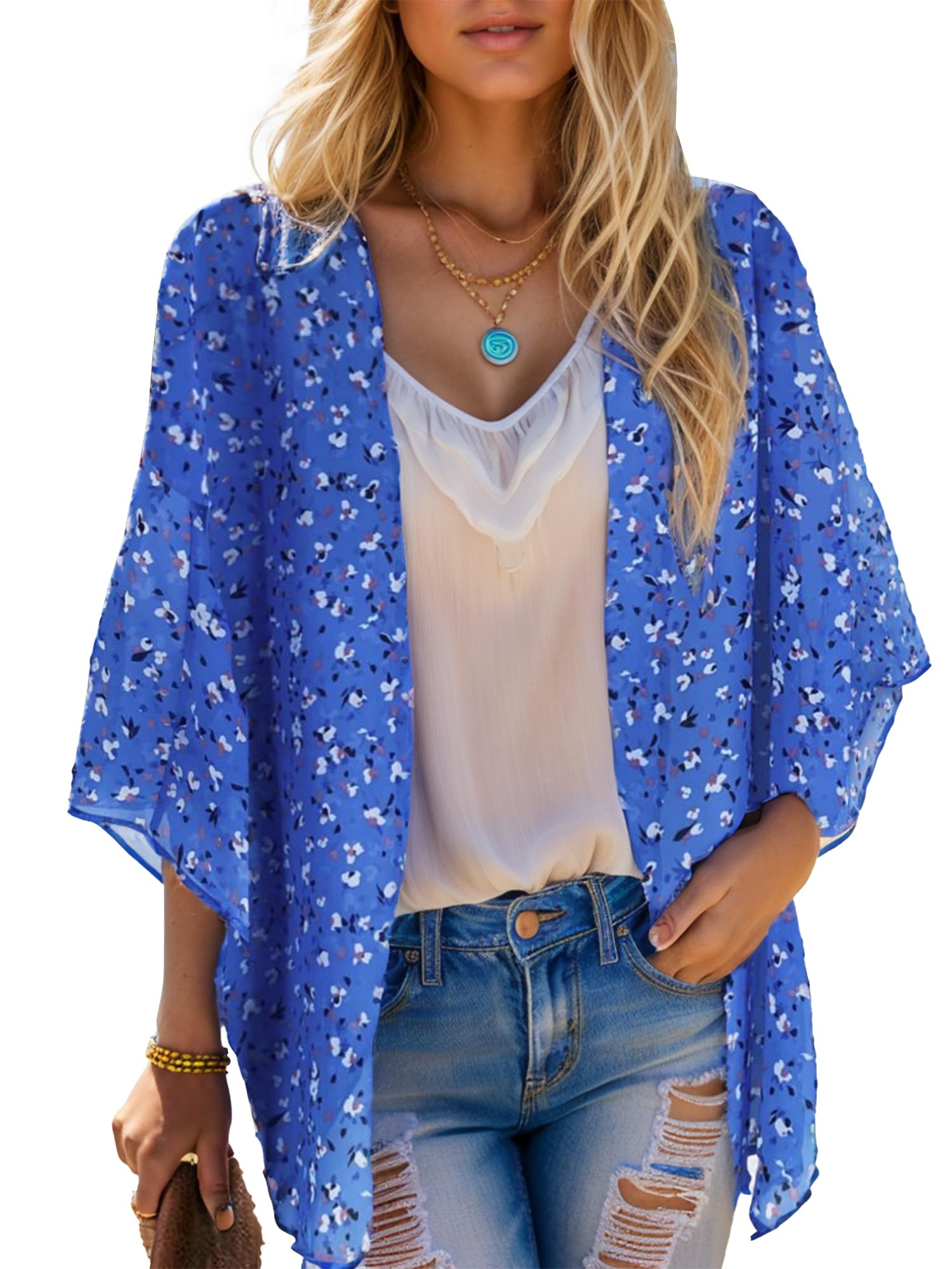 Moss RoseWomen's Beach Kimono Coverup Sheer Chiffon Cover Ups, Casual Loose Open Front Cardigan Tops