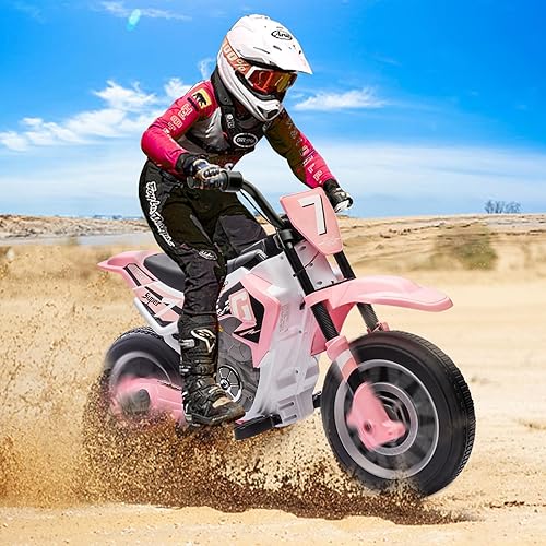 Miniatura 2 de JOYLDIAS Motocicleta de cross para niños, 12V7AH con batería, motocicleta para niños, bicicleta de calle todoterreno con música, ruedas de