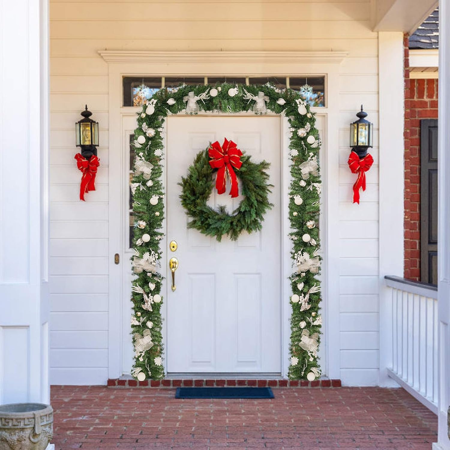 Lіmіtеd Dіѕсоunt WBHome Pre-lit 9 Feet/106 Inch Christmas Garland Silver White Themed with 50 LED Lights Holiday Decorations, 200 Branch Tips, Battery Operated (Batteries NOT Included)