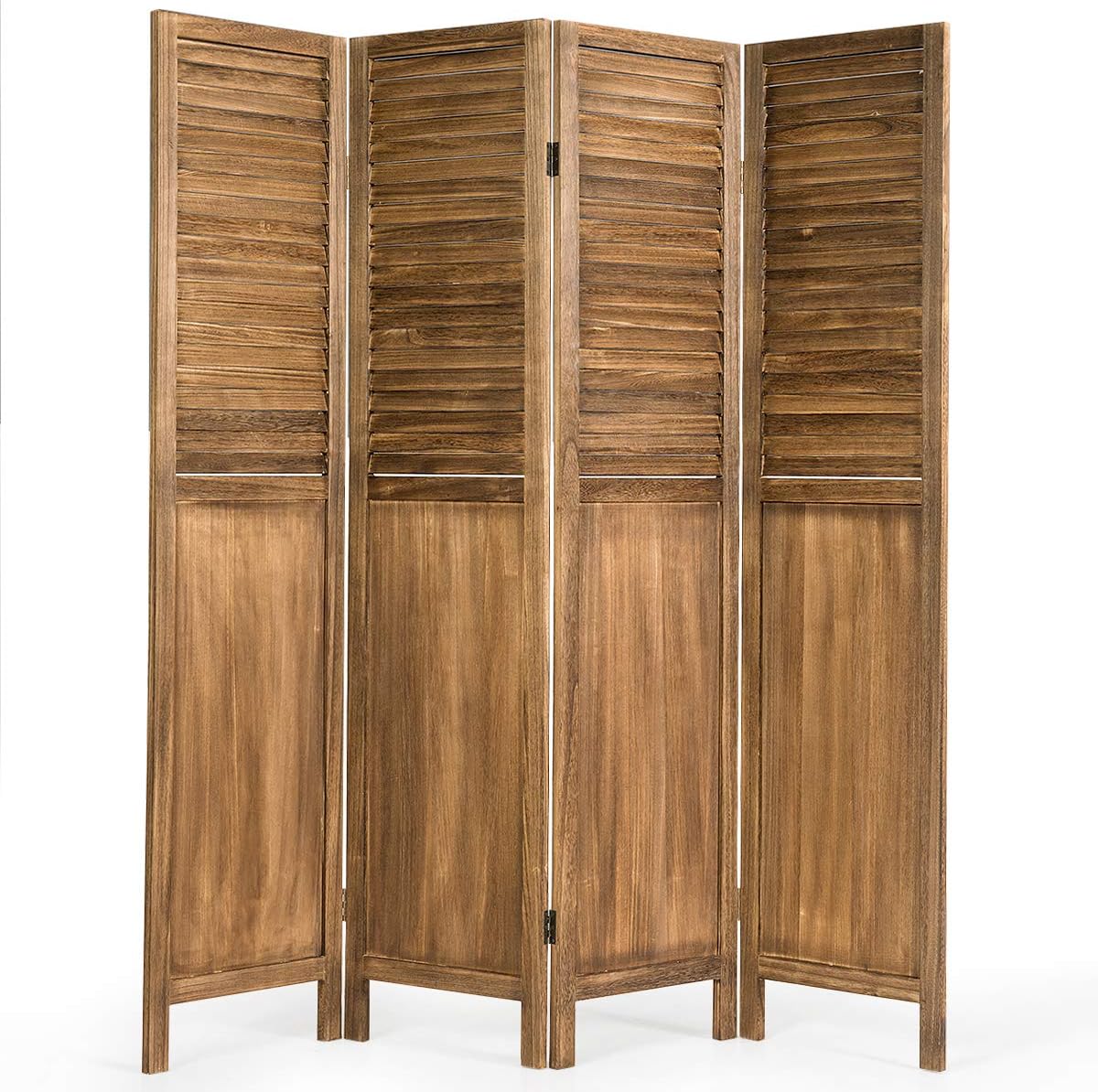Giantex 4 Panel Wooden Room Divider, 5.6ft Folding Privacy Screen for Room Separation, Solid Wall Partition Zoom Background Dressing Screen for Home Office, Khaki