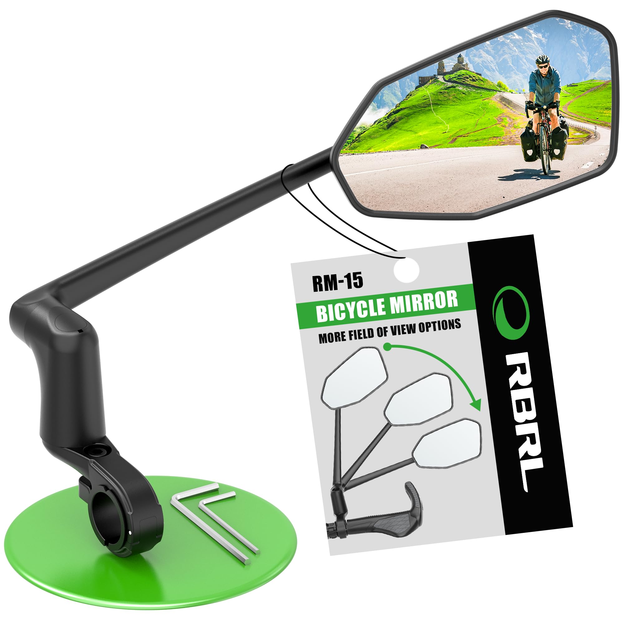 RBRL Bicycle Mirror, Aluminum Alloy Bike Mirror Handlebar Mount, Anti-shake & Break-proof, Foldable HD Real Glass Rotatable Ebike Accessories, Bike