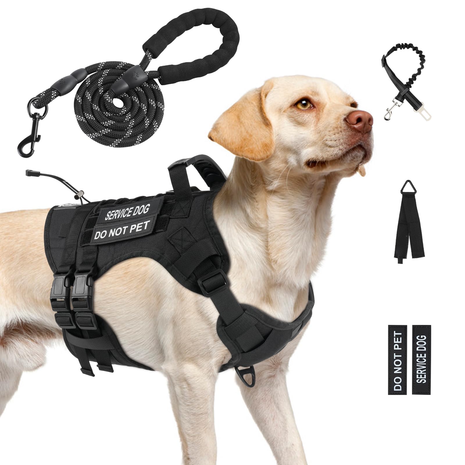 Yungaspy No Pull Tactical Dog Harness for Large Dogs, Escape Proof Molle Dog Vest Harness and Leash Set, Adjustable Military Service Dog Harness with