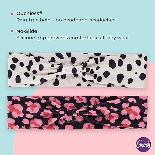 Miniatura 3 de GOODY Diadema de perfil bajo para cabello fino, 2 unidades, guepardo, tela cómoda y elegante que no tira, engancha o daña tu cabello, accesorios