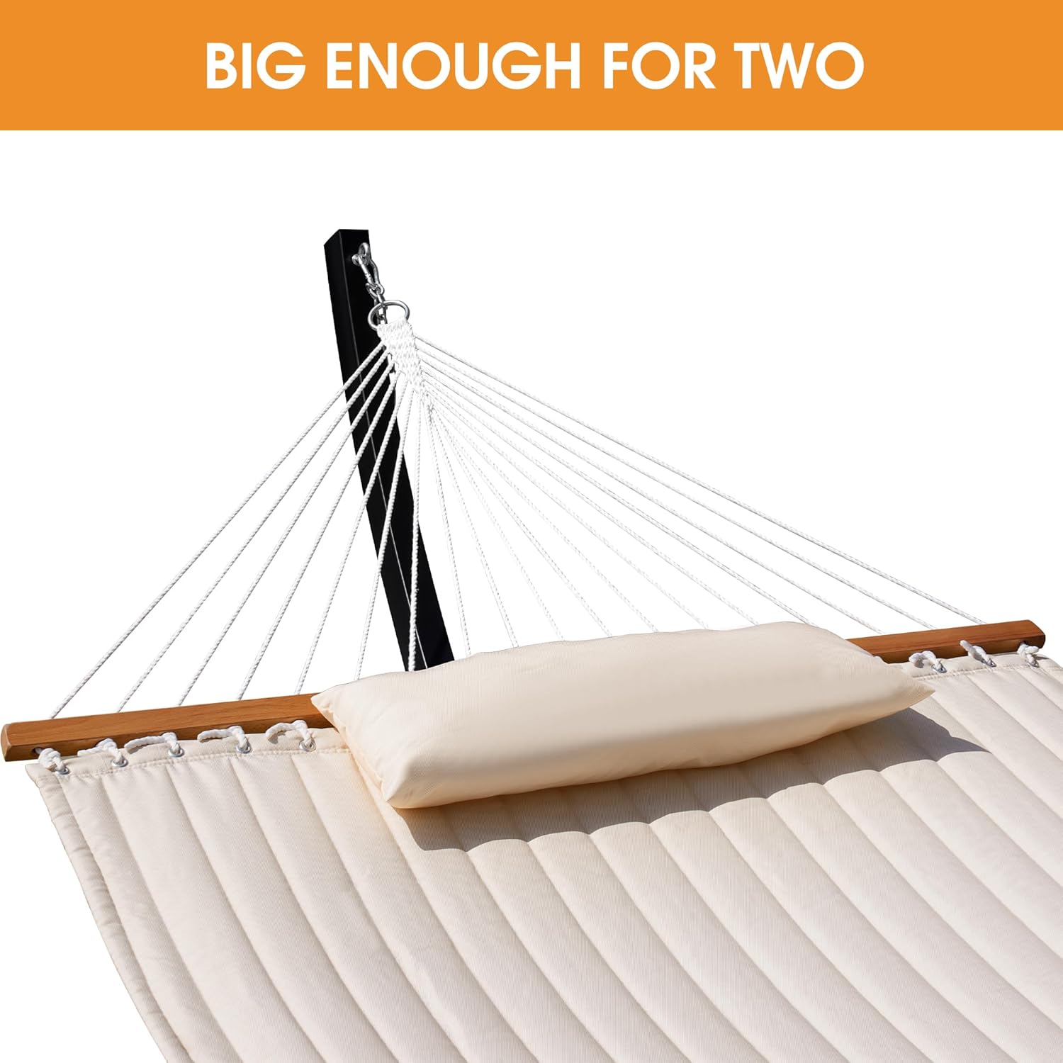 Lazy Daze Hammocks 12 FT 2 Person Double Quilted Hammock with Curved Steel Heavy Duty Stand and Pillow for Outside, Backyard, Patio, 450 Lbs Capacity, Cream