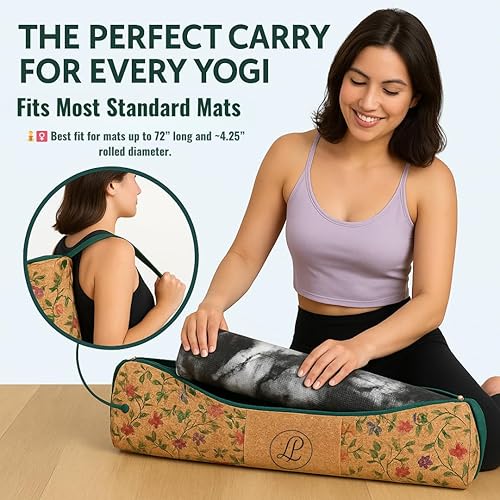 Miniatura 4 de Lumberjack Plaid Bolsa de corcho para esterilla de yoga con estampado floral, 24 pulgadas con bolsillos, correa ajustable verde, se adapta a tapetes