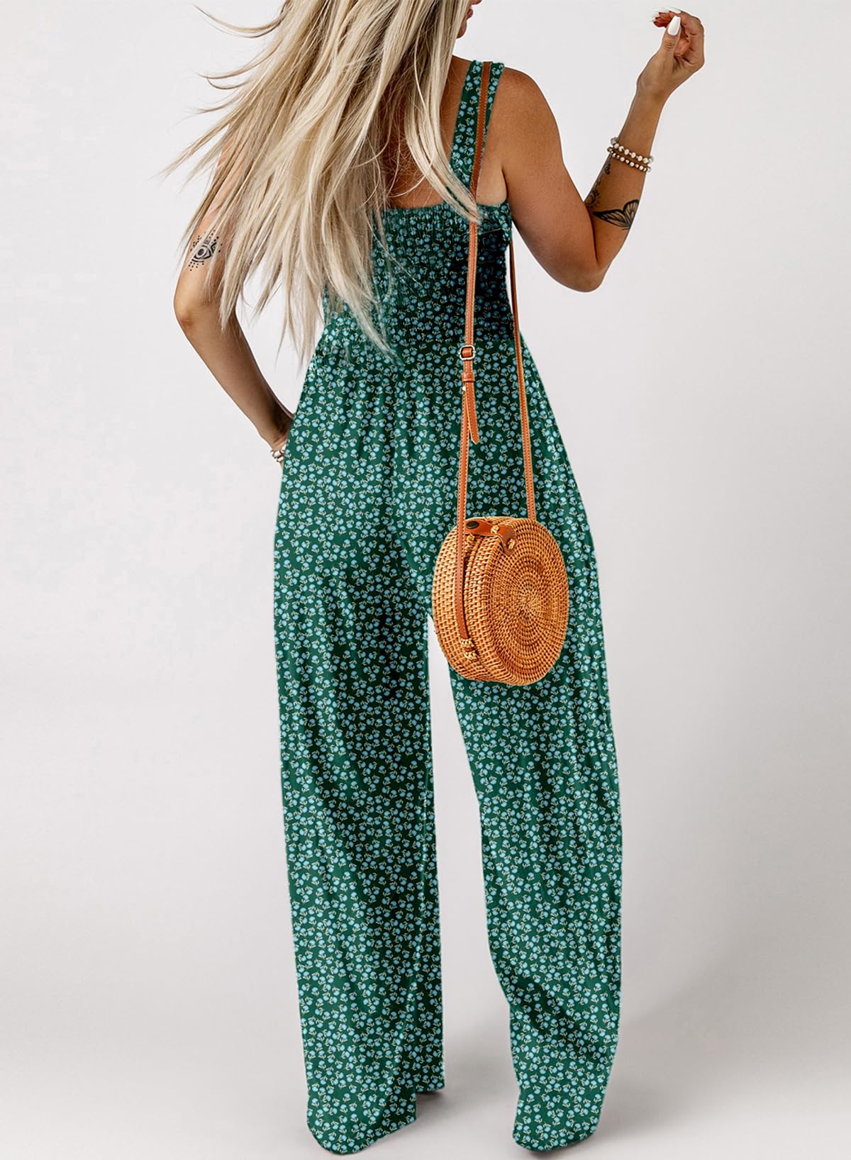 Dokotoo Mujer Mono Vestido Estampado Floral Peto Pierna Ancha Bolsillos