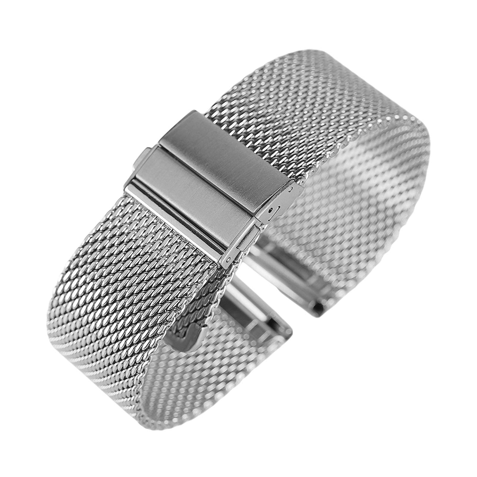 Correa de Reloj Negro/Plata/Oro Rosa 18 mm/20 mm/22 mm Correa de Reloj Malla Correa de Acero Inoxidable Cierre Plegable Relojes Pulsera de Repuesto (Plata 20 mm)