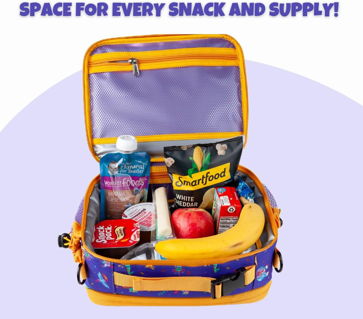 Kids Lunch Bag with Name Tag - Expandable, Insulated Lunch Bag for School & Daycare; Holds Lunch box, Water Bottle & Snacks; Waterproof & Multiple Zippered Pockets (Animals)