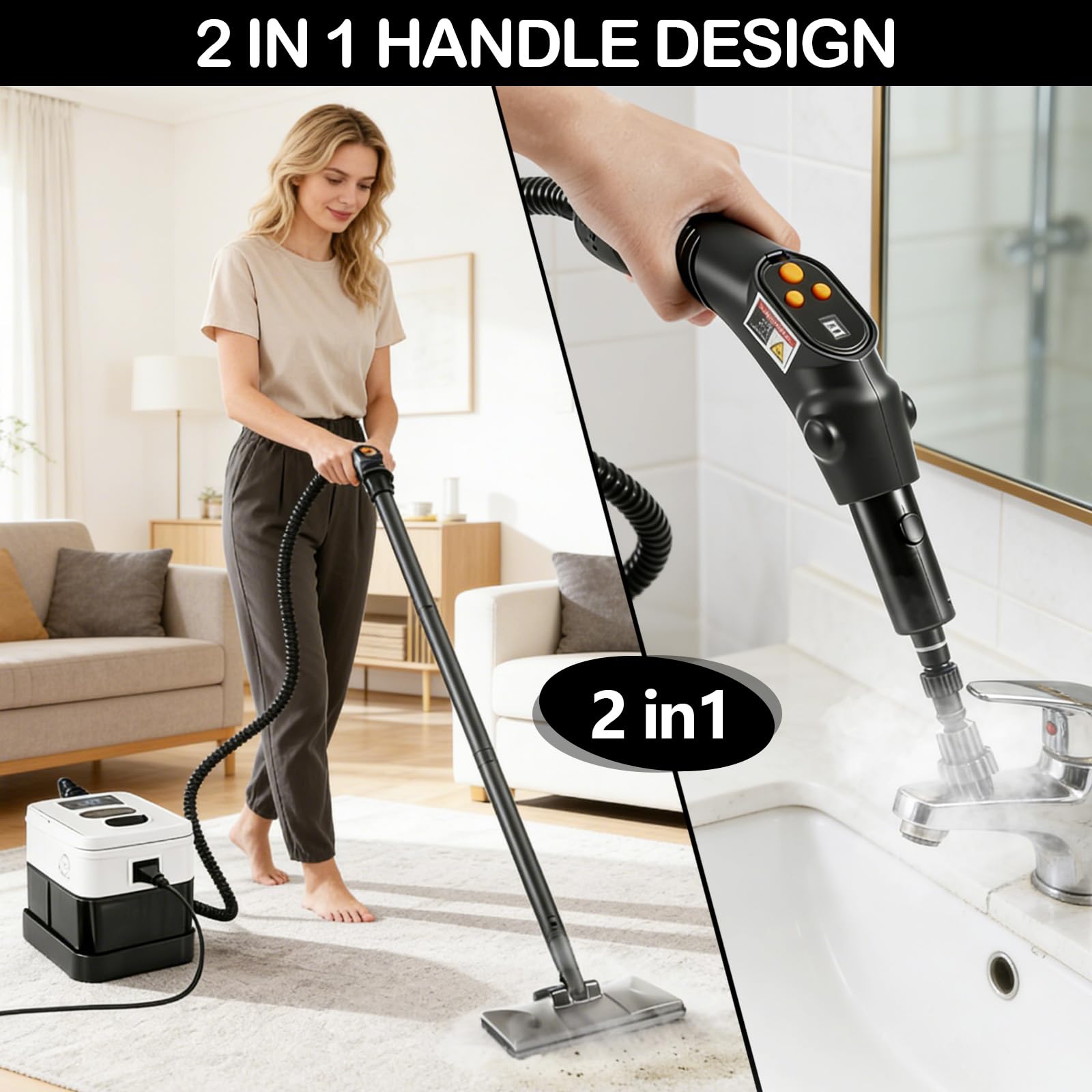 Limpiador a Vapor Portátil, 2500W Potente Limpiador a Vapor para el Hogar, 6 Velocidades Ajustables,19 Accesorios, Depósito de Agua de 1800 ml, Presión de 4 Bar, para Cocina, Ventanas, Pisos, Autos