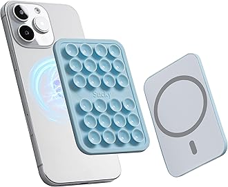 Magnetic Suction Cell Phone Case Grip for MagSafe Case, Removable for Wireless Charging, Durable Magnet Silicone Portable Mount Stand Phone Accessory for iPhone and Android - Baby Blue