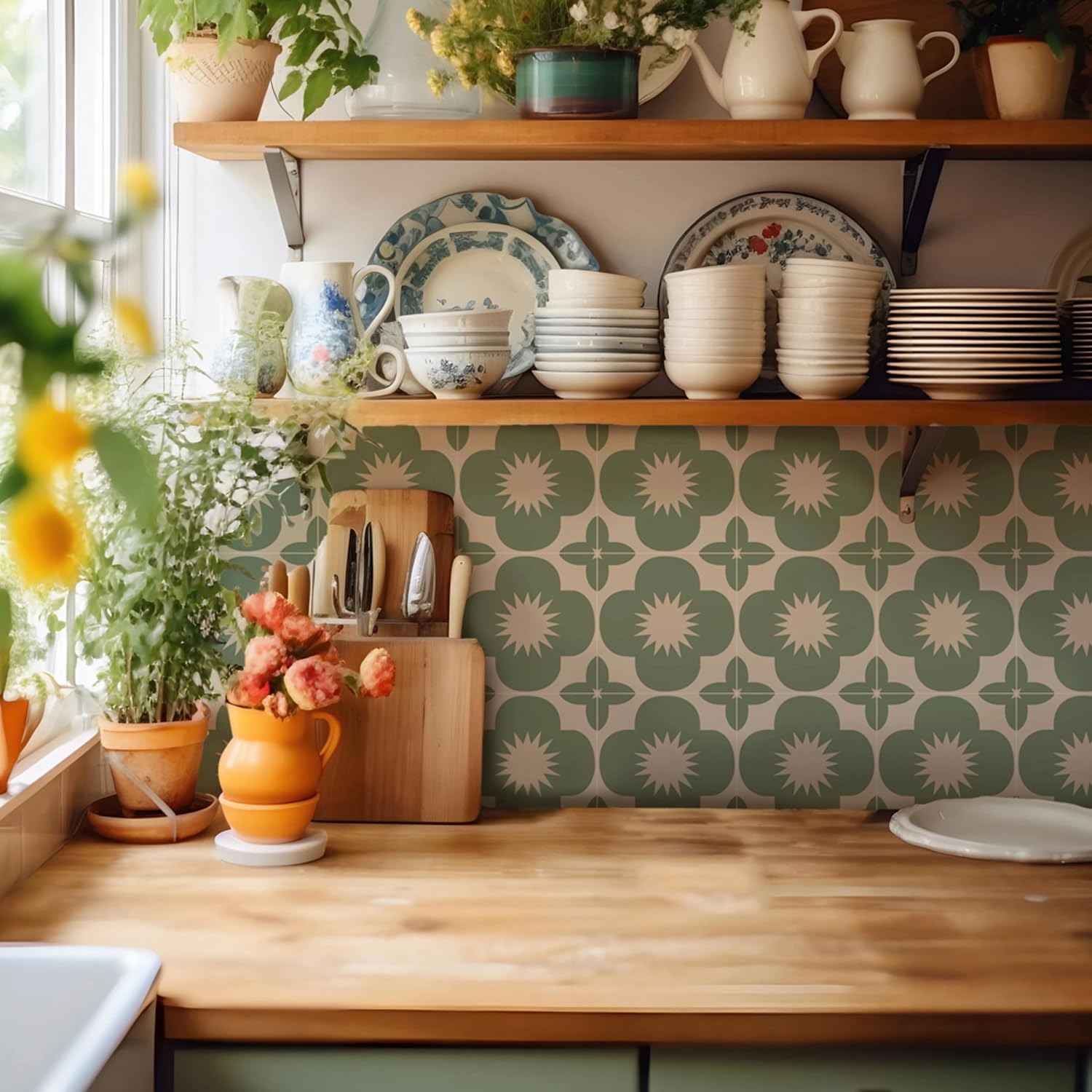Vintage Peel and Stick Waterproof Backsplash Tile Sticker, Self Adhesive Wall Tile Decal for Bathroom & Kitchen Easy Removable for Renter -7.87×7.87in-10pcs