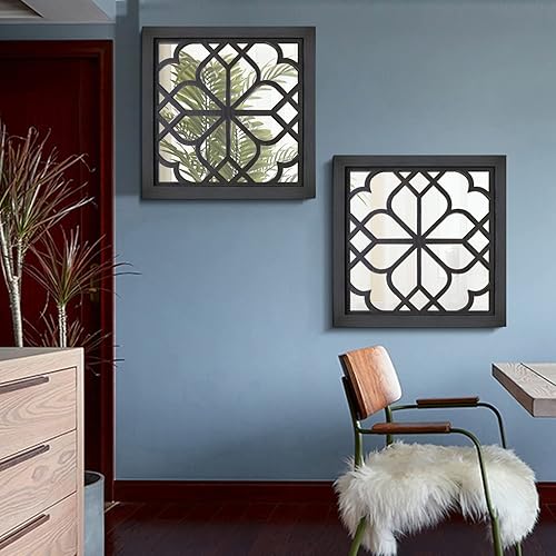 Miniatura 7 de Wocred 2 espejos hexagonales de pared, magnífico espejo rústico de granja, espejo de entrada de color negro para renovación de baño, dormitorios,