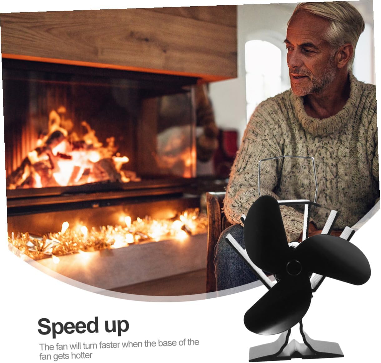 MERRYHAPY Thermal Power Fireplace Fan 3 Vane Heat Powered Stove Fan Non-electric for Efficient Warm Air Circulation