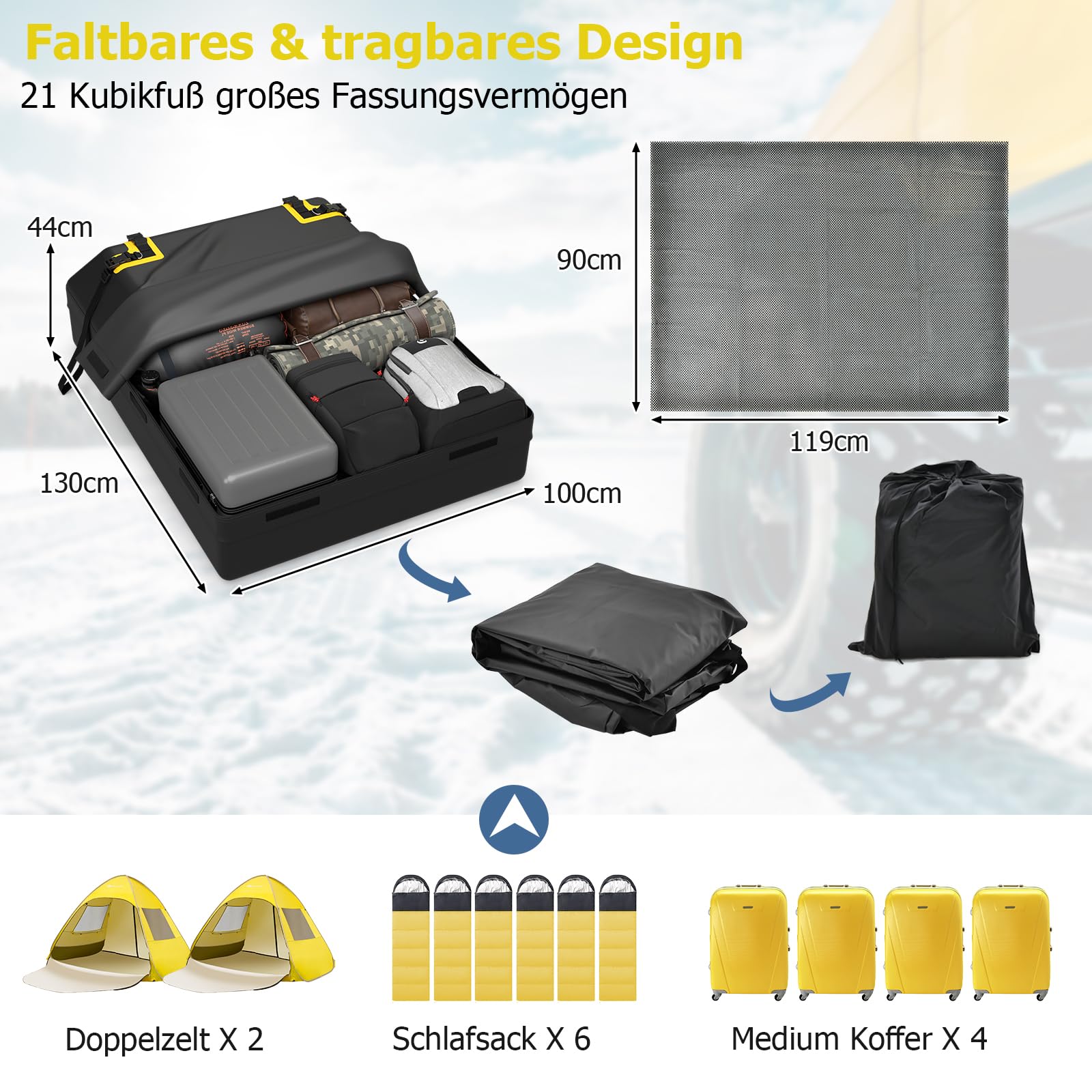 GOPLUS 600L Auto Dachbox, wasserdichte Dachtasche für Autos mit/ohne Gepäckträger, Gepäckbox mit Rutschfester Matte & 6 Türhaken, Aufbewahrungsbox für Reisen und Gepäcktransport (600L)