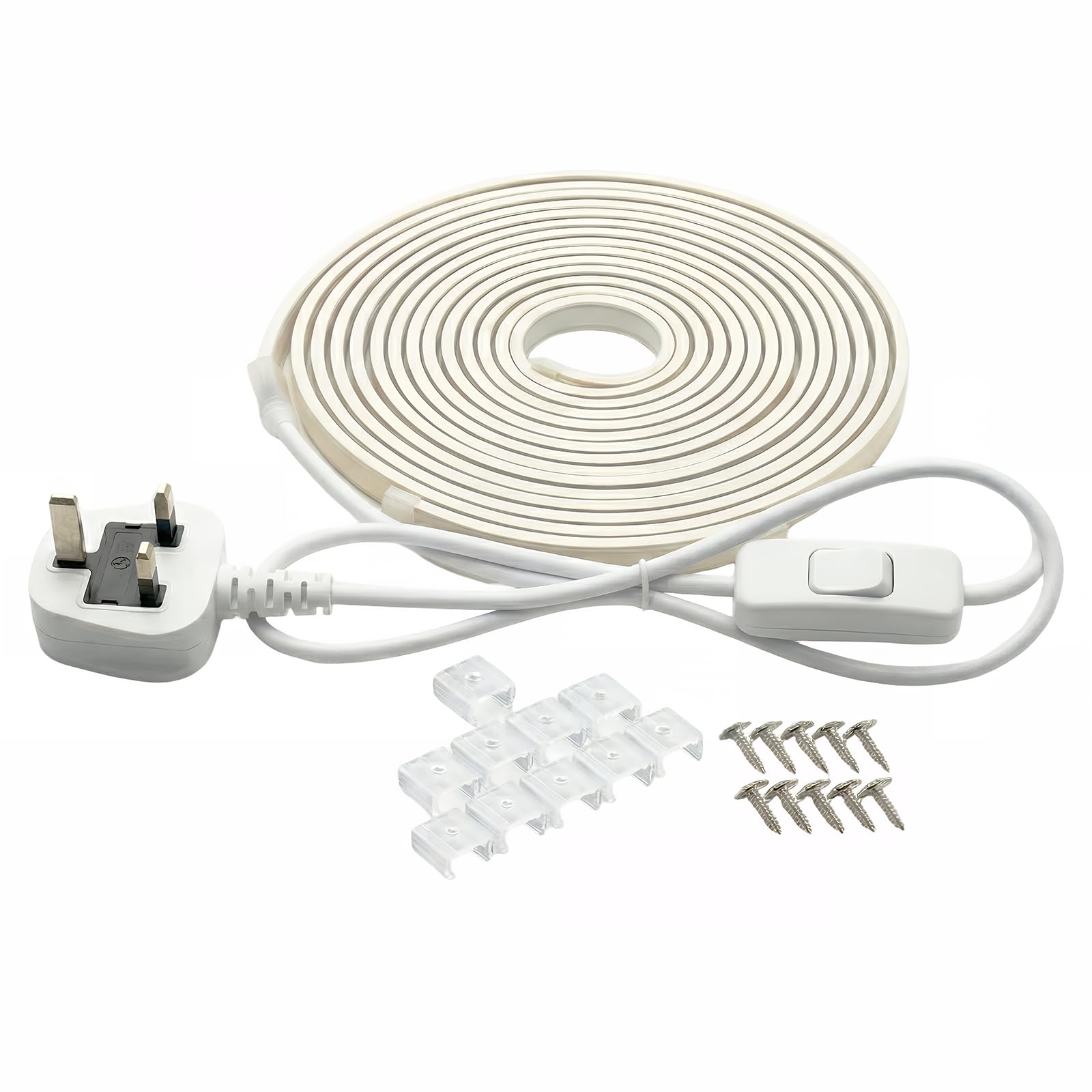 pcningled 5M LED COB Strip Light 230V Warm White 3000K with 1M ON Off Switch and UK Power Cord Plug, 5 Meters AC LED Strips Lighting AC 220V 230 V IP67 Waterproof (Warm White, 5M)