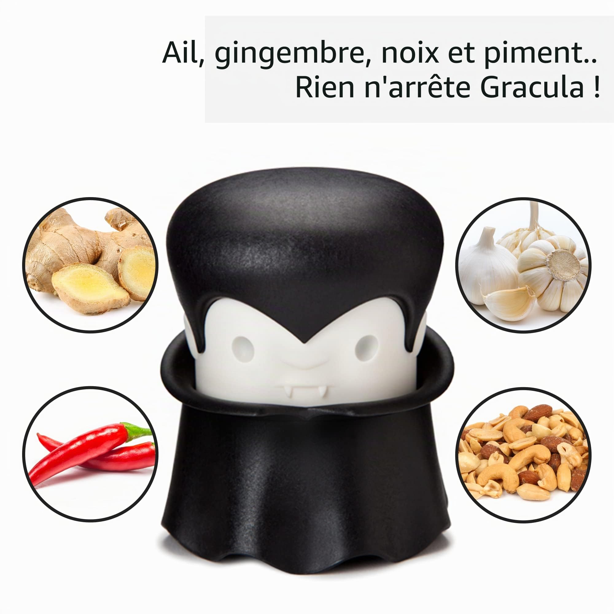 OTOTO Gracula presse ail, éplucheur d'ail, cadeaux halloween, aussi pour gingembre, noix, piments, herbes - cadeaux gothiques