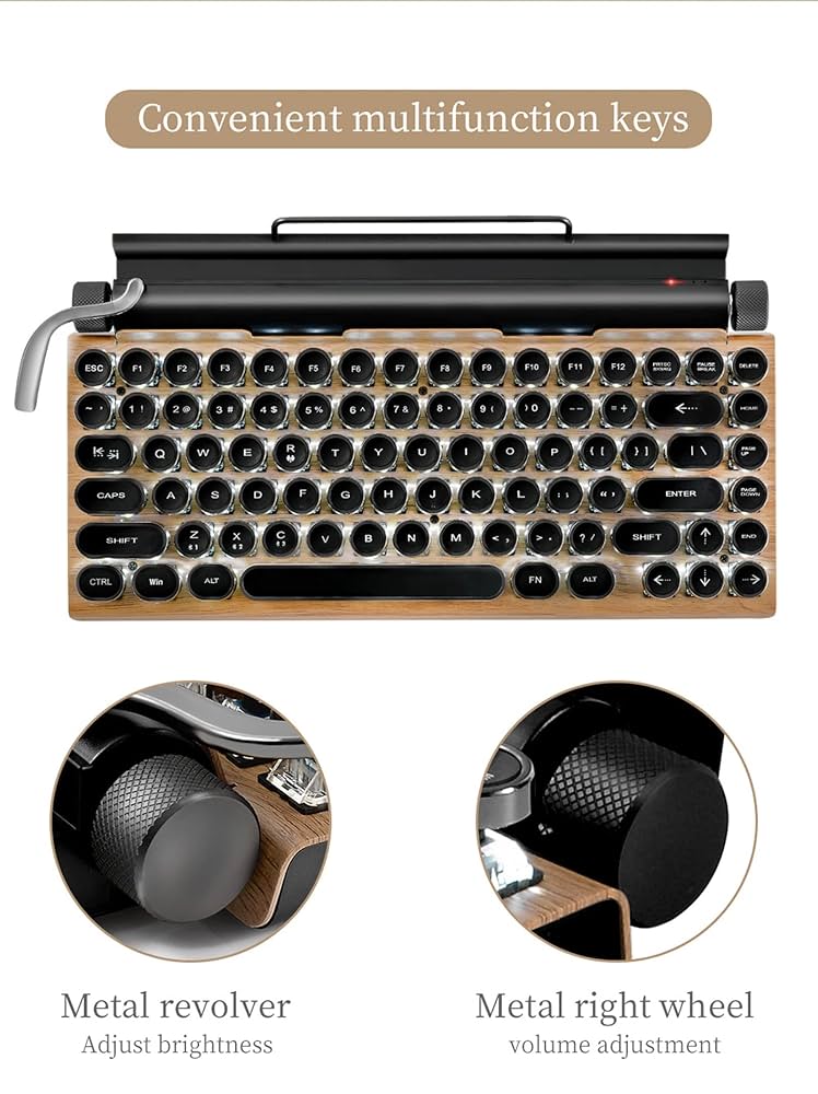 Green Axis Mechanical Keyboard-typewriter Shape, Retro Design; Built-in