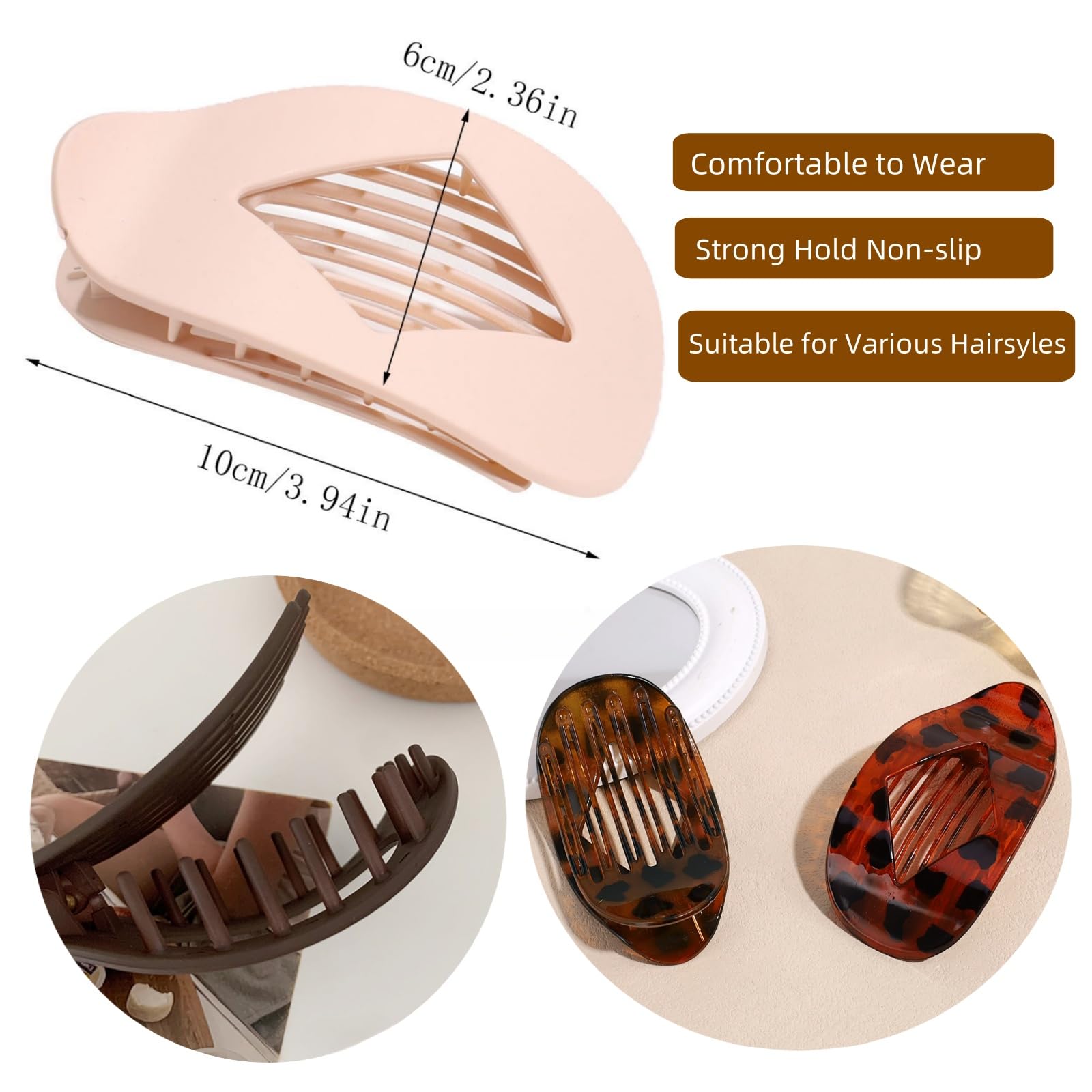 6Pcs Large Flat Hair Clips for Women Oval Claw Clips for Thick Medium Thin Hair Non Slip Strong Hold Barrettes French Hair Claw Clips for Daily Use Weddings - Image 4