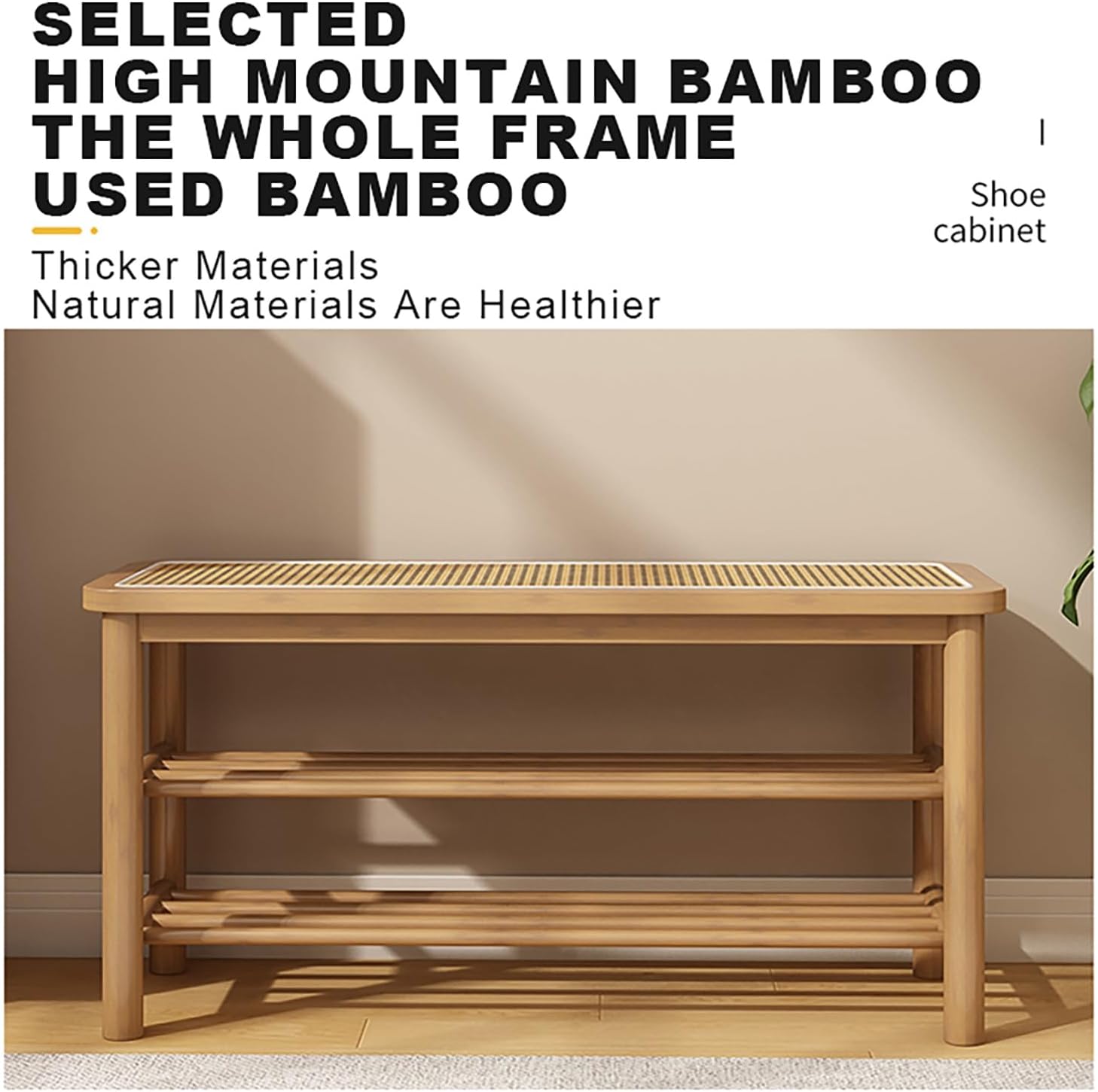 Modern Shoe Rack Bench 2-Tier Shoe Storage Bench Comfy Long Ottoman Bench Easy to Assemble for Entryways Hallways.(Walnut,23.6x11.8x16.3in)