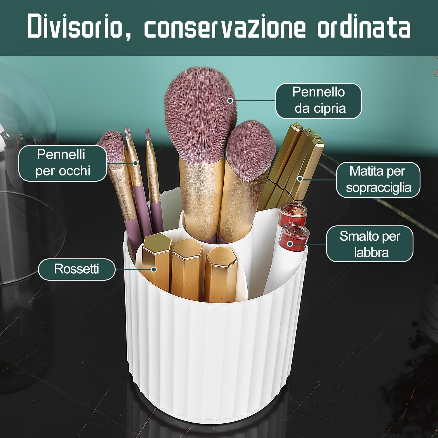 JessLab Trucco Pennello Titolare Organizzatore con Coperchio, 360 Gradi Rotabile Trucco Organizzatore Spinning Cosmetici Titolari Pennello Stoccaggio Casella Mostra per Bagno Controsoffitto