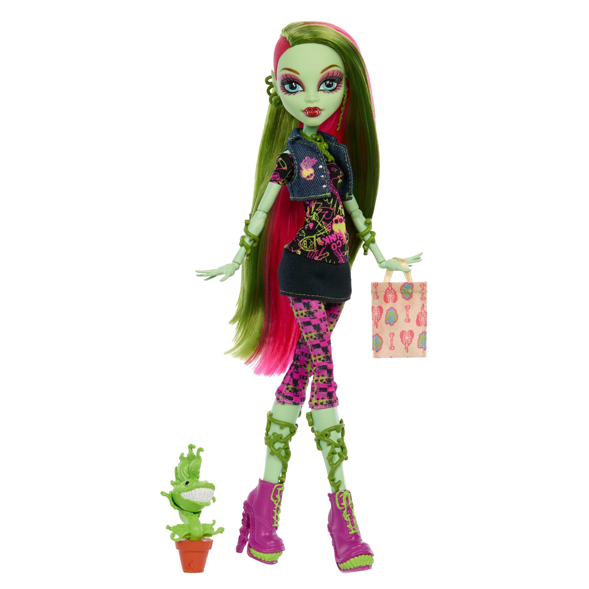 Monster High Gruselige Reproduktion der ursprünglichen Puppe, Venus McFlytrap Sammelfigur-Nachbildung mit Puppenständer, Tagebuch und Haustier, JHK58