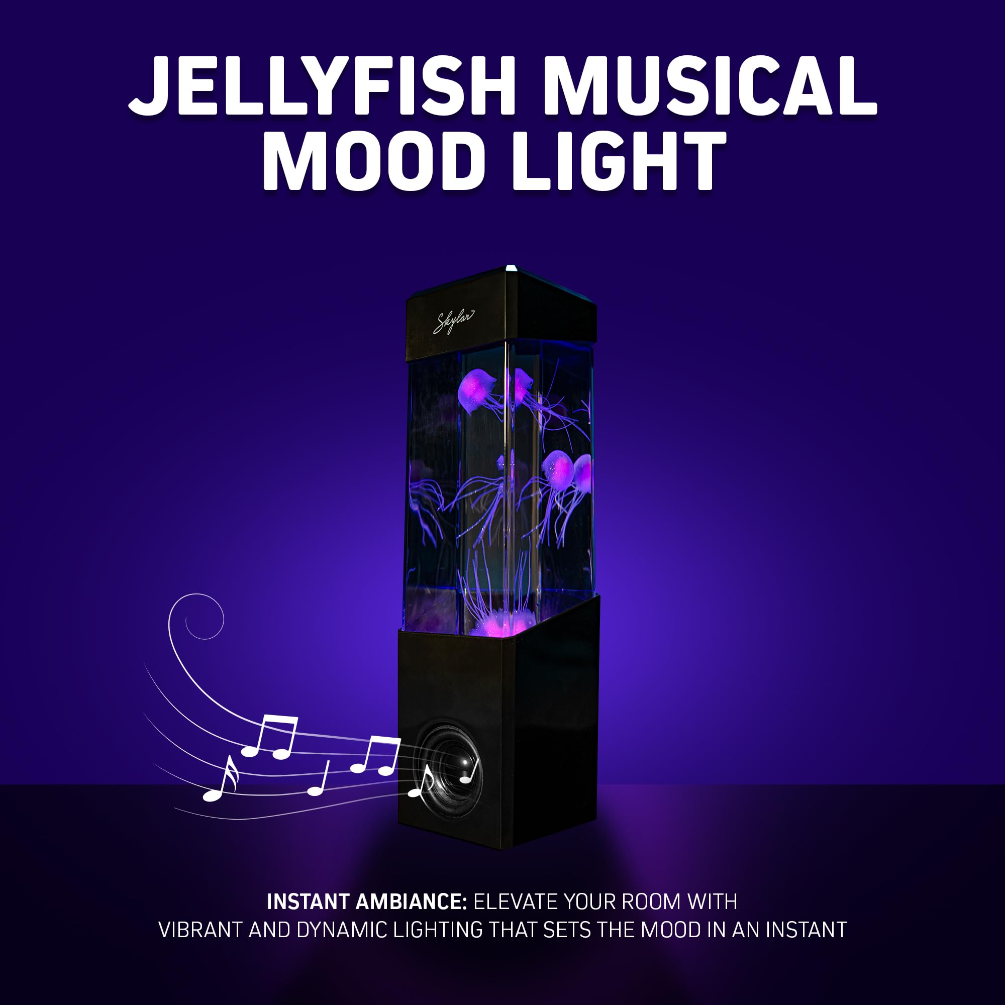 SKYLAR Jellyfish Musical Mood Light | Realistic Aquatic Motion, Built-in Wireless Bluetooth Speaker | 7-Color Cycle, Rechargeable Battery, Mini Aqaurium