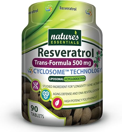 Nature's Essentials Resveratrol 500mg  Trans-Resveratrol de espectro completo  Entrega liposomal de ciclosoma avanzado  Sin OMG, sin gluten,