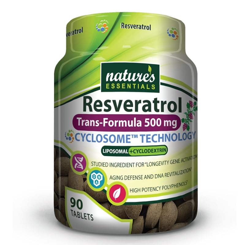 NATURE'S ESSENTIALS Suplemento de Resveratrol 500 mg, 90 comprimidos