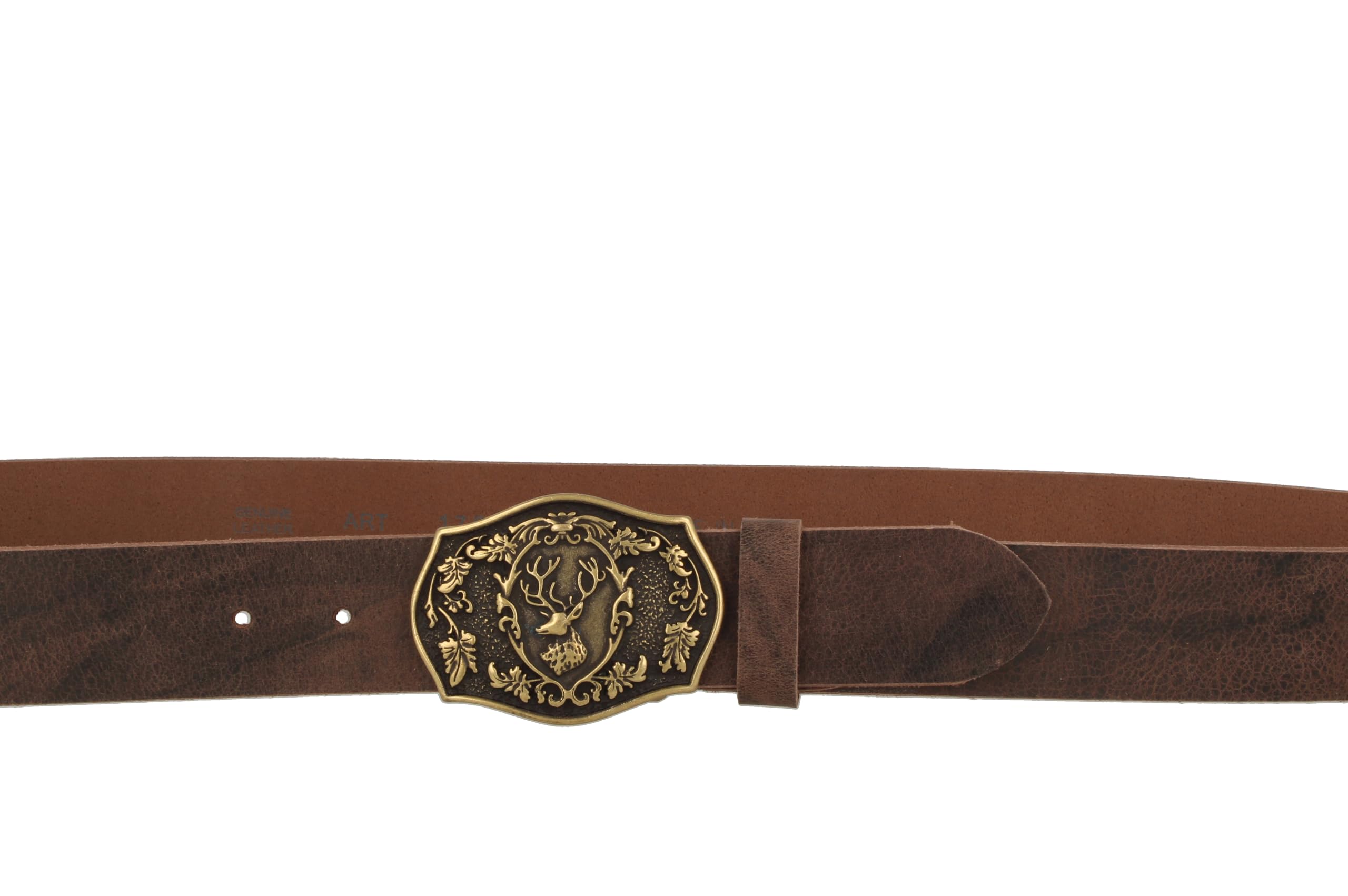 MGM Unisex pasek do stroju ludowego z paskiem jelenia, brązowy mosiądz, 115, Brązowy mosiądz, 115