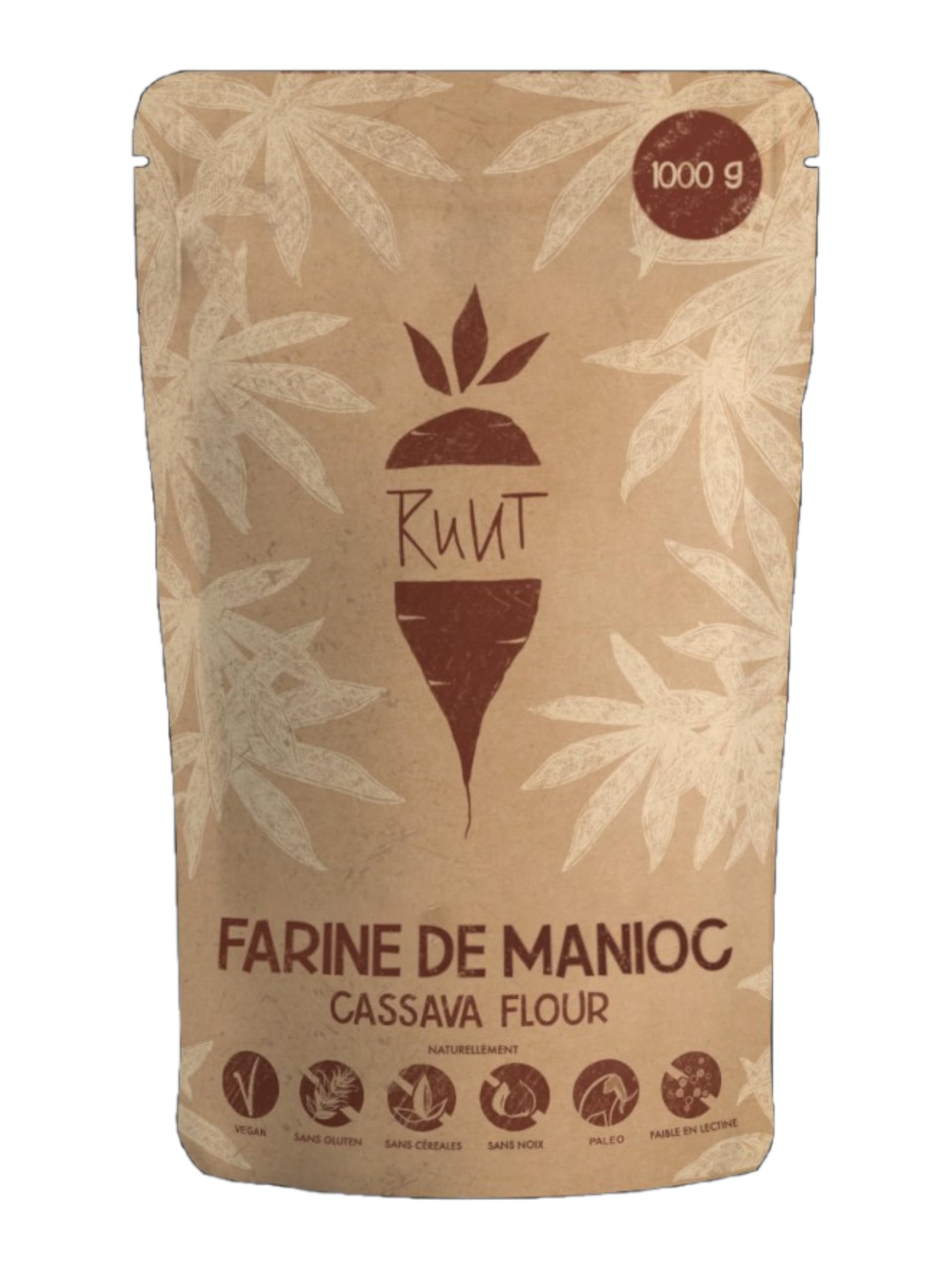 Ruut Farine de Manioc 1kilo / 100% Naturelle – Farine sans Gluten – Paléo, Végétalien – Cuisson sans Noix ni Céréales – Convient au Protocole AIP – Faible en FODMAP – Substitut farine sans Additifs
