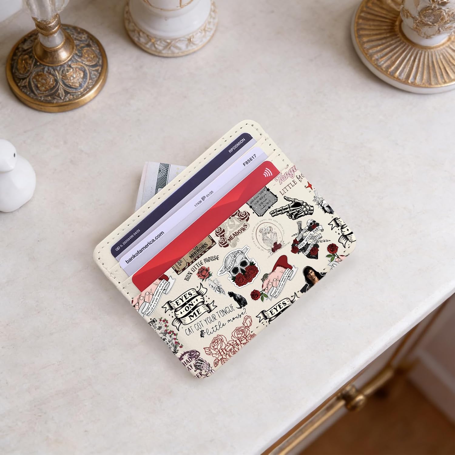 Lywjyb Birdgot Dark Romance Book Card Holder Spicy Book Reading Gift Rose Skeleton Smut Reader Card Wallet (Mouse Holder)