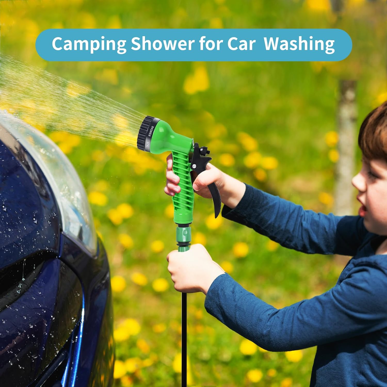 2.1 Gallon Portable Shower for Camping with 7 Spray Modes, Camping Shower for Beach Shower, Car Shower, Hand Press with Removable Hose and Shower Head (Blue)
