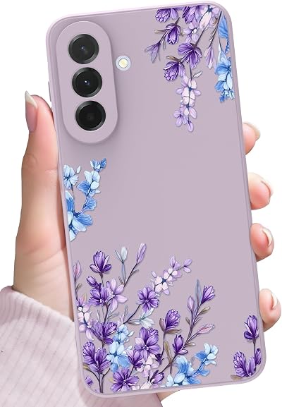for Samsung Galaxy A37 5G Case,Floral Pattern Design for Women Girls,Soft Slim Cute Flowers Silicone Phone Cover with Shockproof Anti-Scratch Microfiber Lining,Lavender Flower