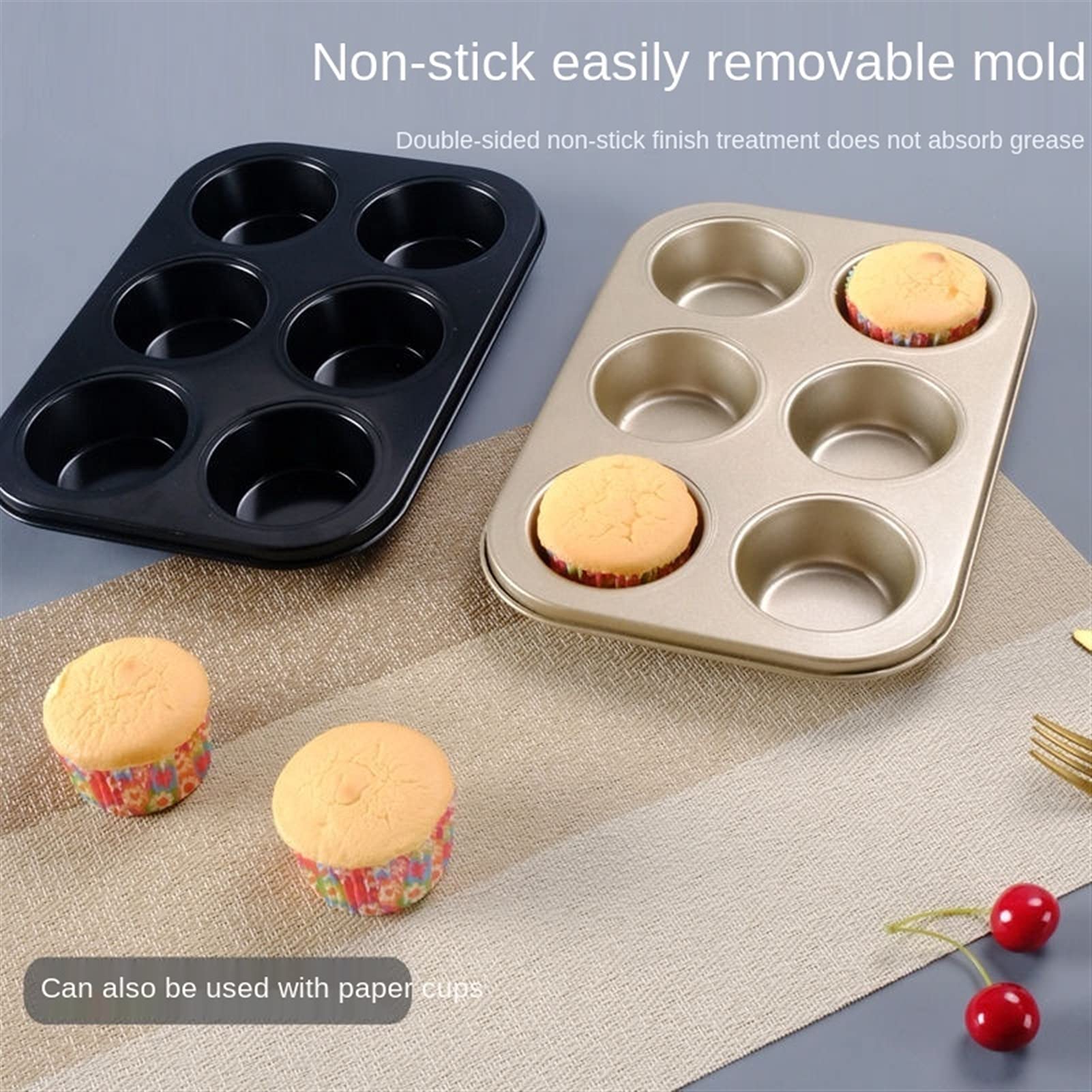Molde para Muffins de 4, 6 o 12 cavidades, Molde Redondo para Huevos, Bandeja Antiadherente para Hornear，Balck 12