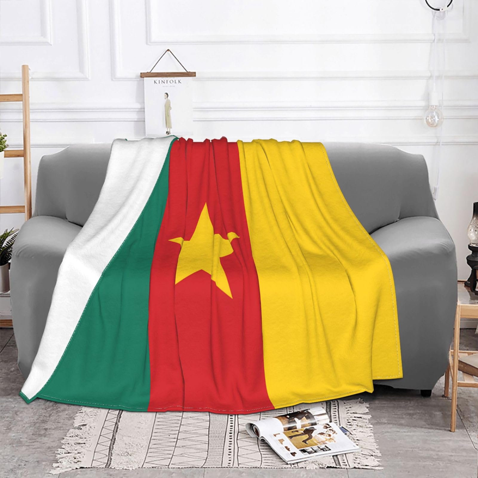 Manta de viaje portátil de 80 x 60 pulgadas, suave, resistente a las arrugas, plegable, exquisita bandera de Camerún