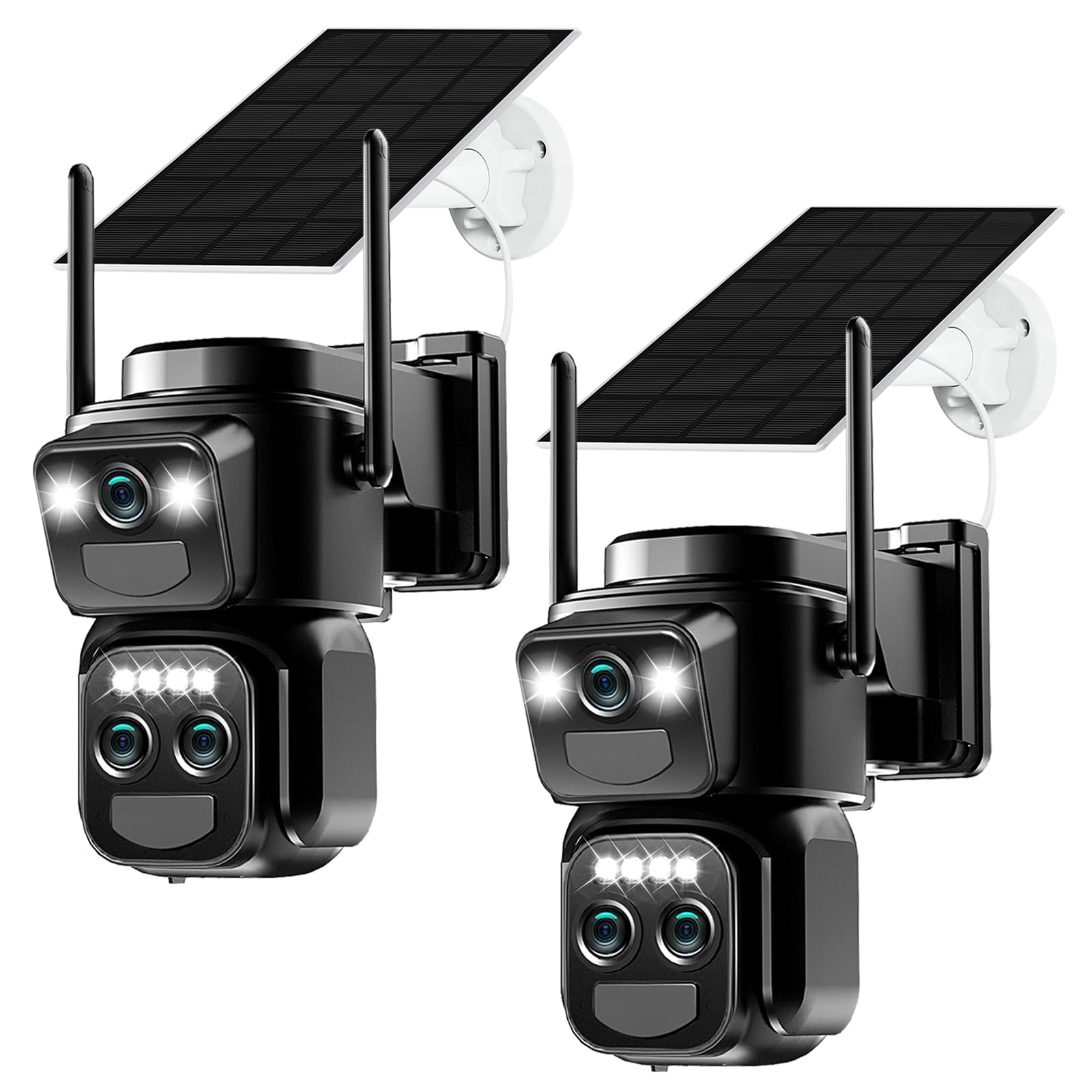 Cámara de vigilancia WiFi exterior inalámbrica 4K, triple objetivo 10X, cámara exterior solar con panel, detección humana PIR, visión nocturna, audio bidireccional, seguimiento automático, IP66, 2