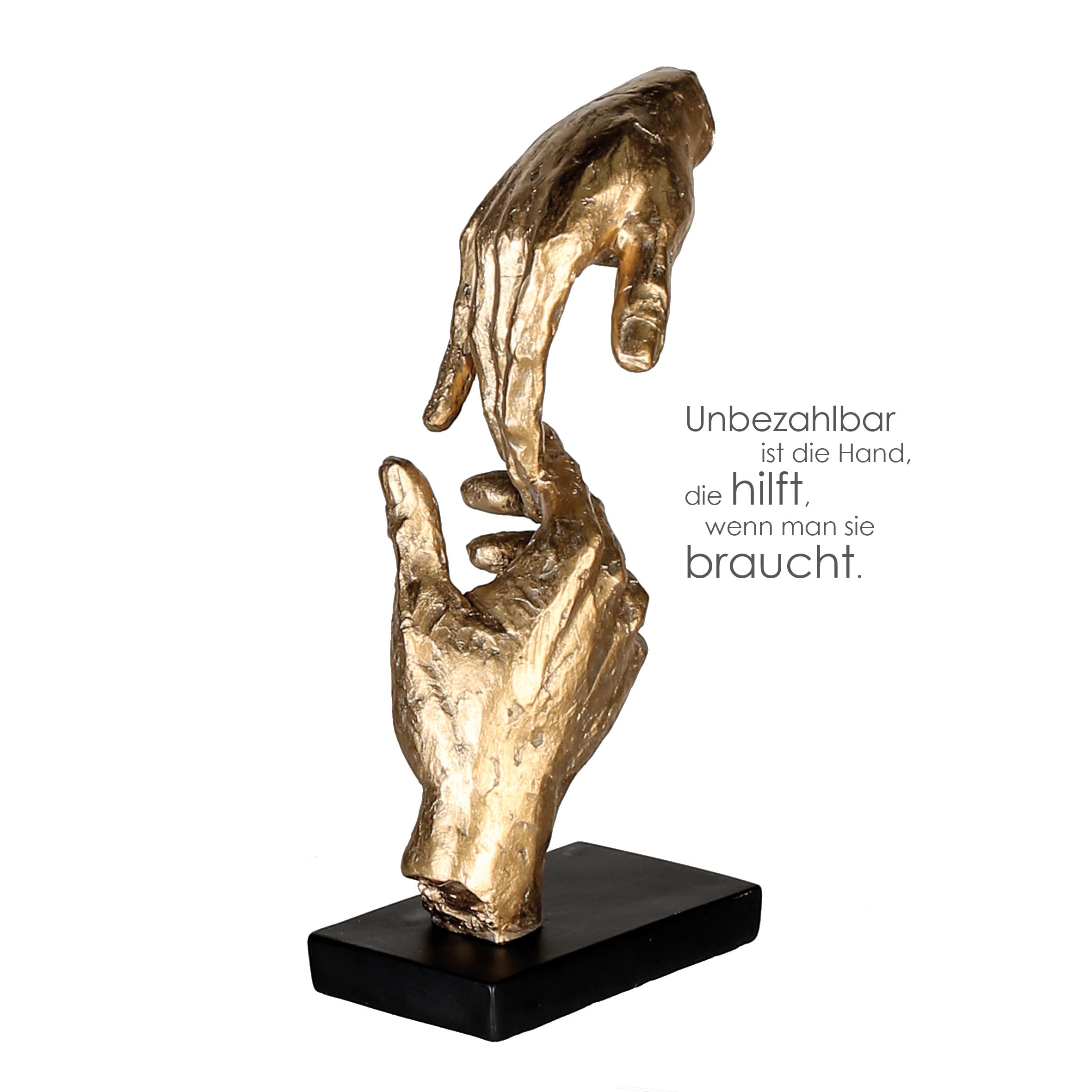 Casablanca Skulptur Two Hands, Deko Figur Gold, Kunstharz Statue Wohnzimmer, Büro Dekoration H. 29 cm x B. 13,5 cm - Moderne Skulpturen, Hand Symbol Zusammenhalt