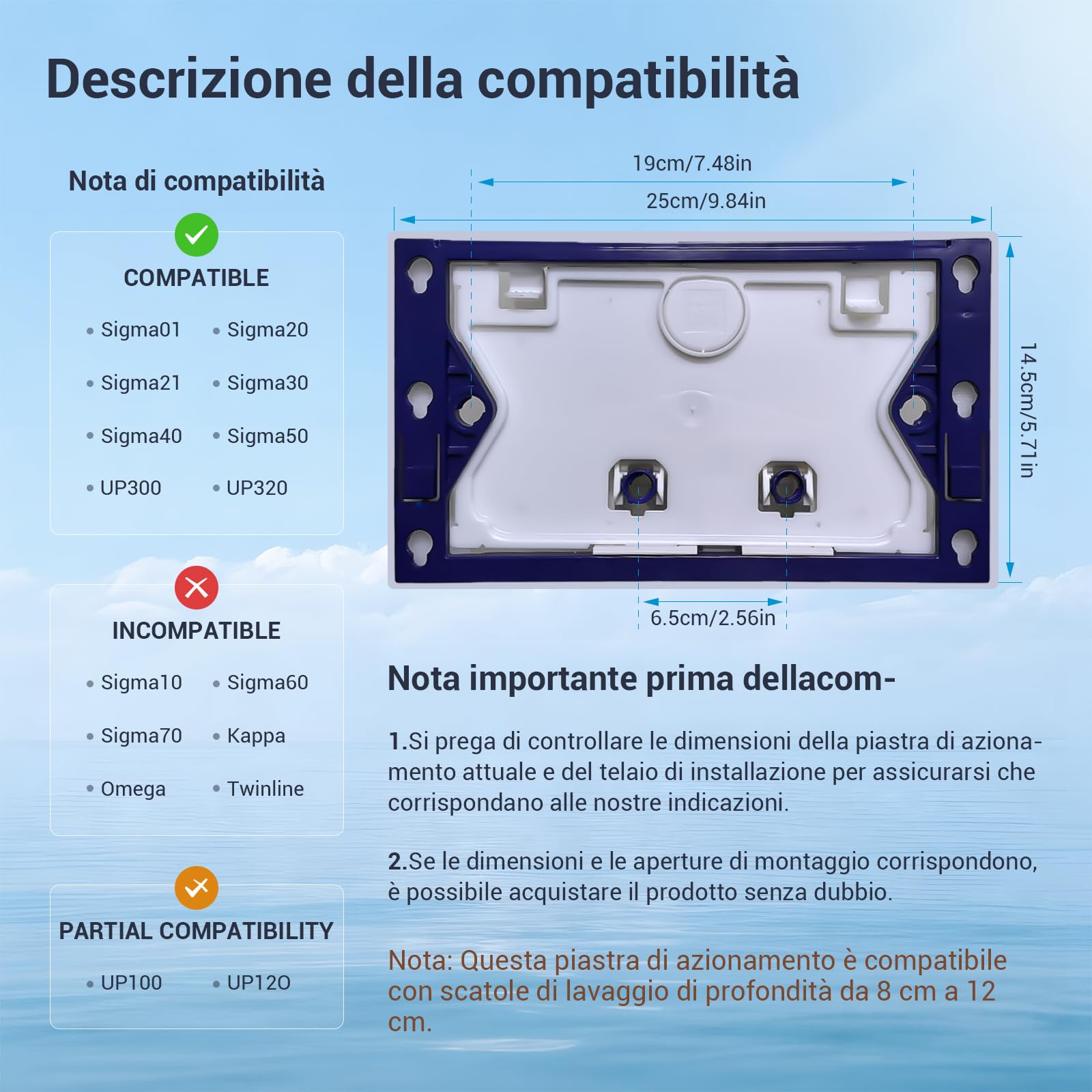 Placca di attivazione comando Pulsante di scarico Accessorio per cassetta WC Compatibile con Geberit Sigma01, UP300 e UP320, funzione a doppio scarico(Nero Opaco)