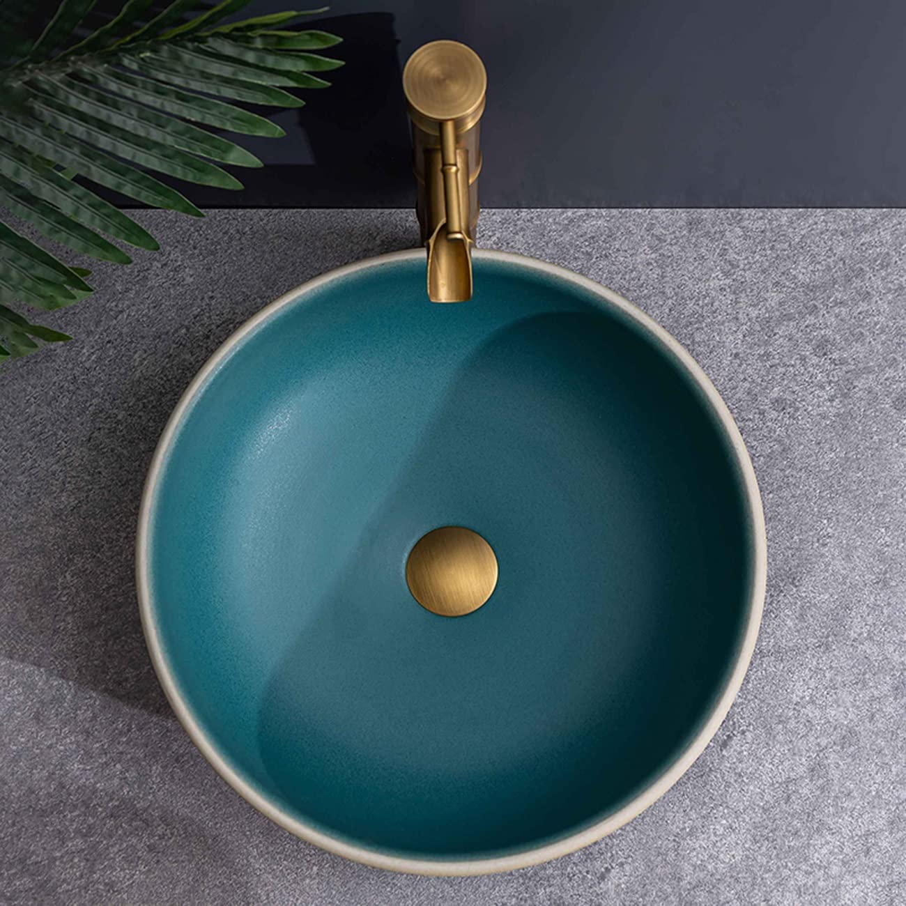 Umywalka Nablatowa, Porcelanowa, Ceramiczna, Z Baterią Bambusową I Odpływem Automatycznym
