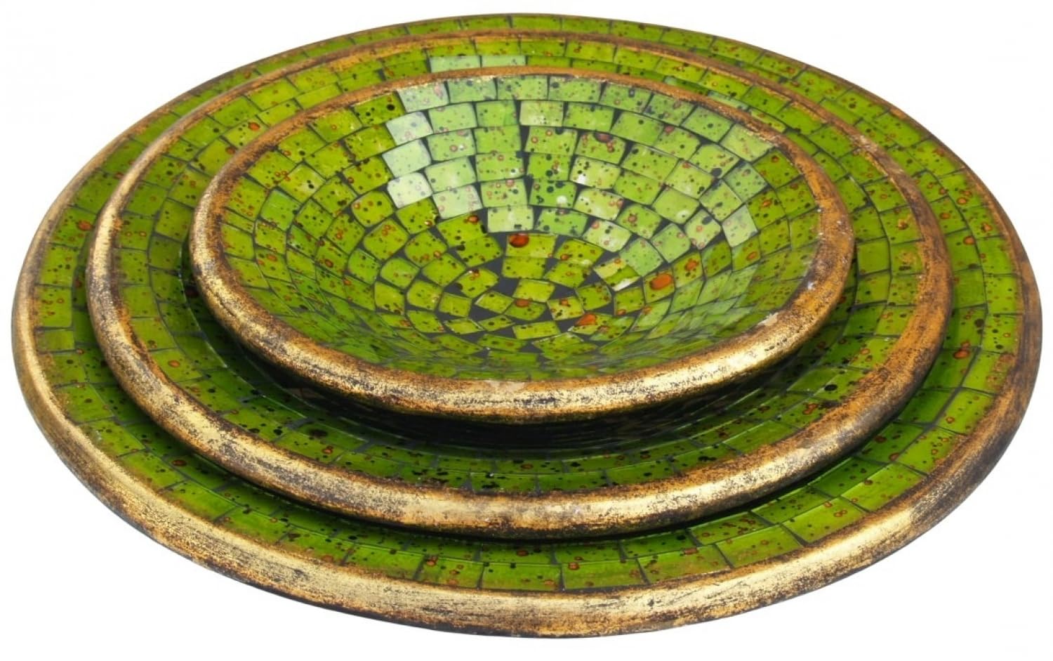 GURU SHOP Runde Mosaikschale, handgearbeitet, Keramik, Design 10, 3`er Set