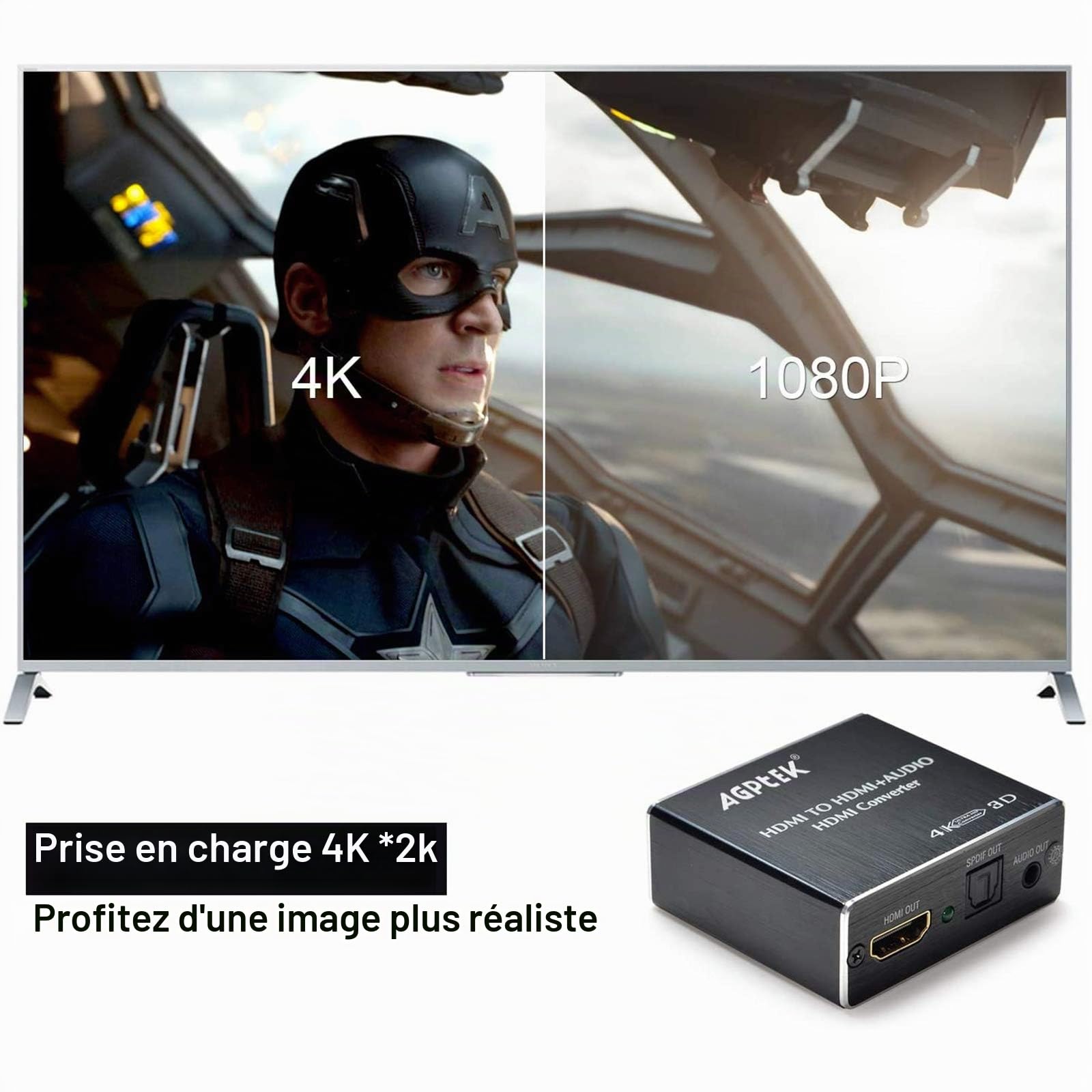 AGPTEK Extracteur Audio Switch HDMI SPLITTER 4K avec MHL, ARC, By-pass, EDID, 5.1CH/2CH, IR Support Full HD 1080P, 3D (Audio Extracteur/HDMI Switch 4K * 2K)