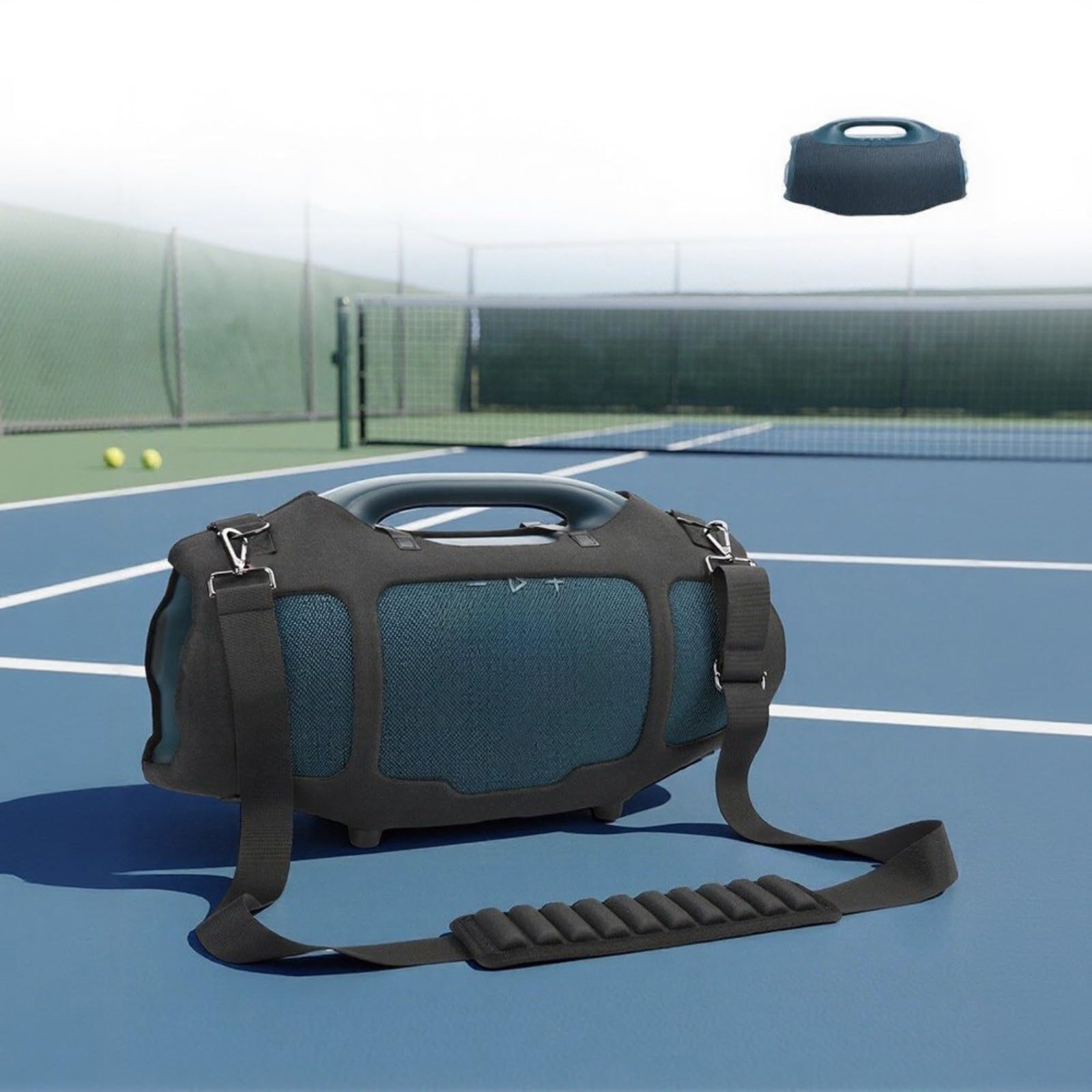 FACAIIO EVA-Hartschalen-Tragetasche für Lautsprecher, geräumige 51,8 x 21,8 x 26,6 cm Reisetasche mit verstellbarem Gurt und bequemem Griff für den Außenbereich, Schwarz