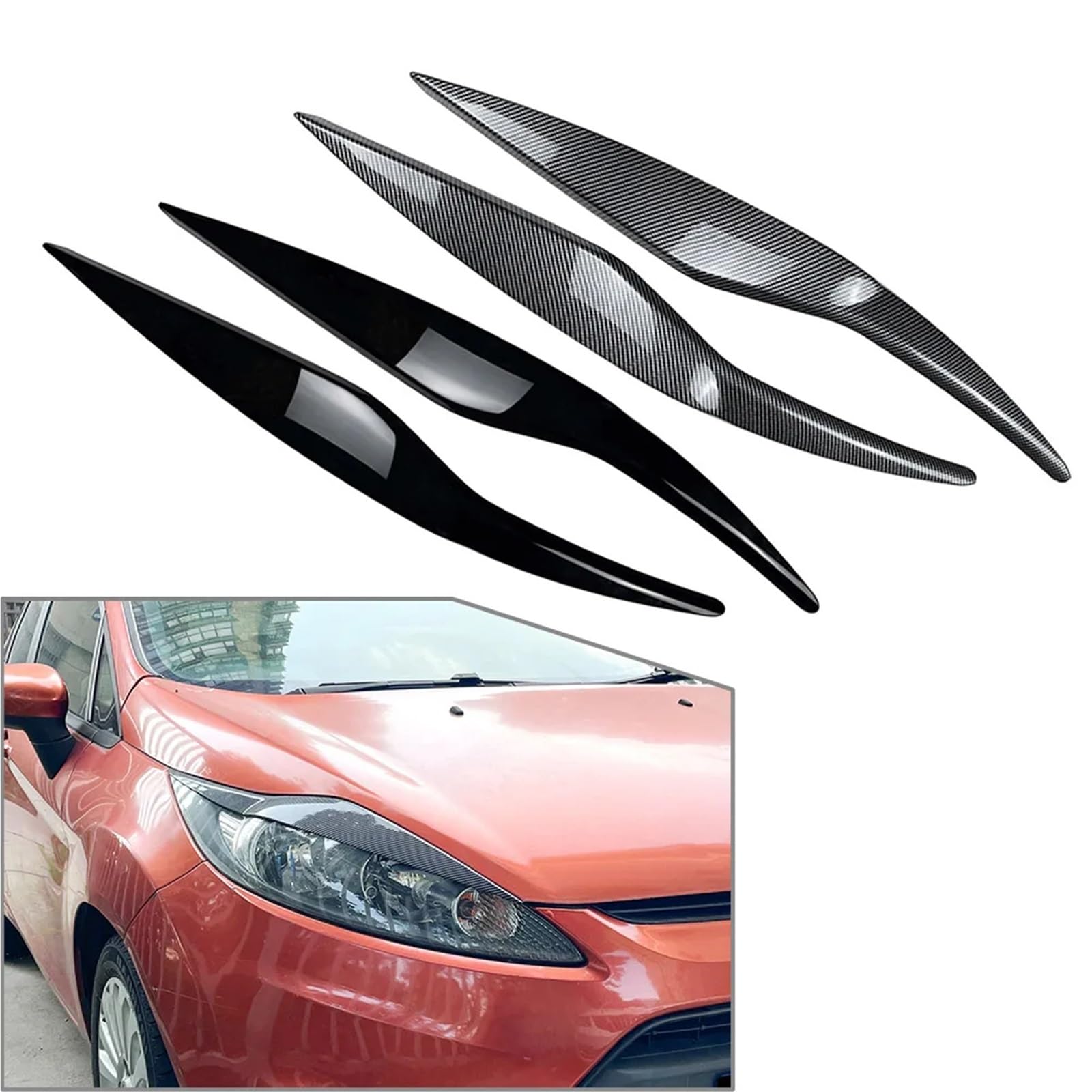 adesivi per sopracciglia automatici Cornice di copertura for palpebre sopracciglio fari auto, for Ford, for Fiesta MK6 2008-2012(Glossy Black)