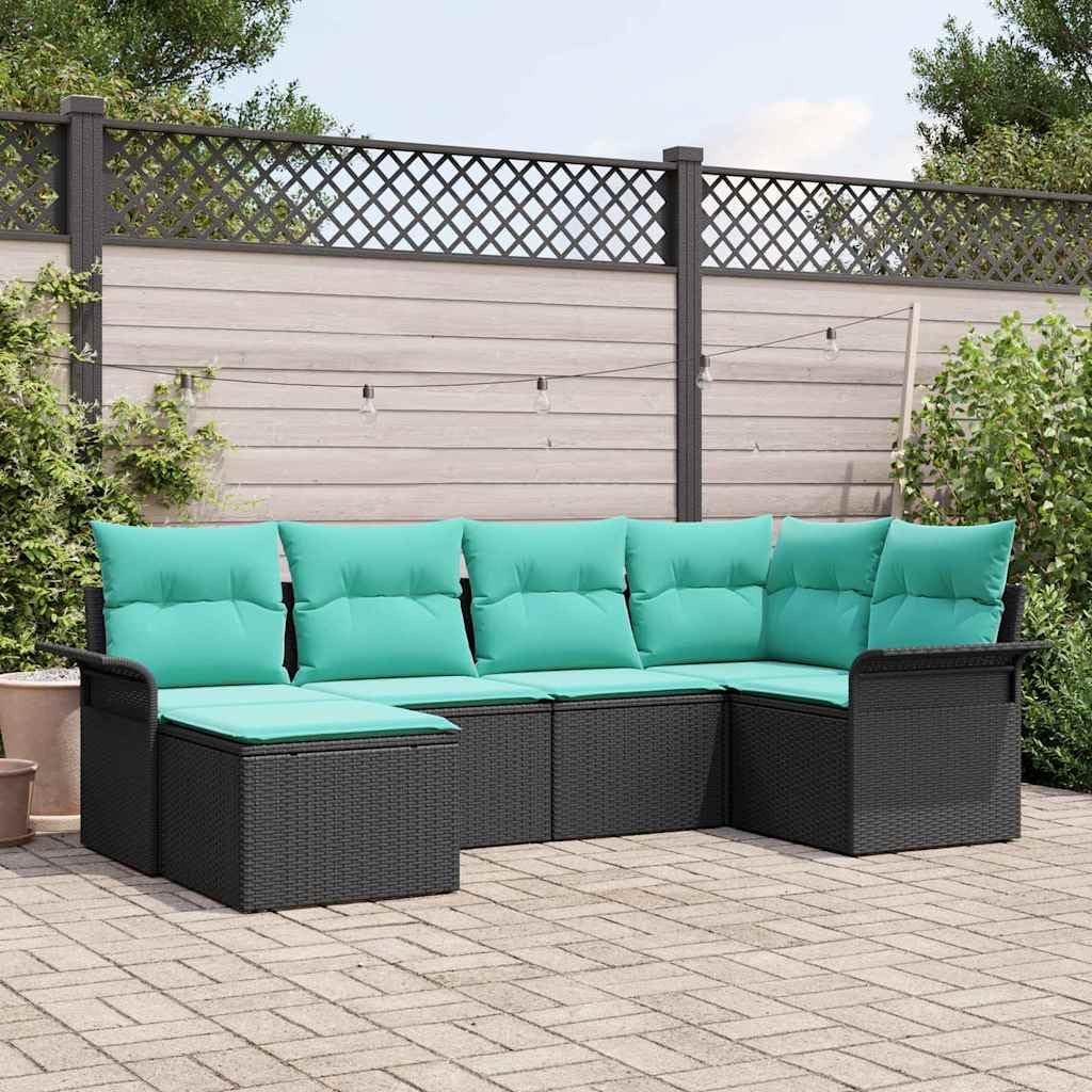 Hothingwell Sofa ogrodowa modułowa 6-osobowa czarna polirattanowa | Rama ze stali proszkowej, wbudowane przechowywanie, regulowane moduły, temperatury